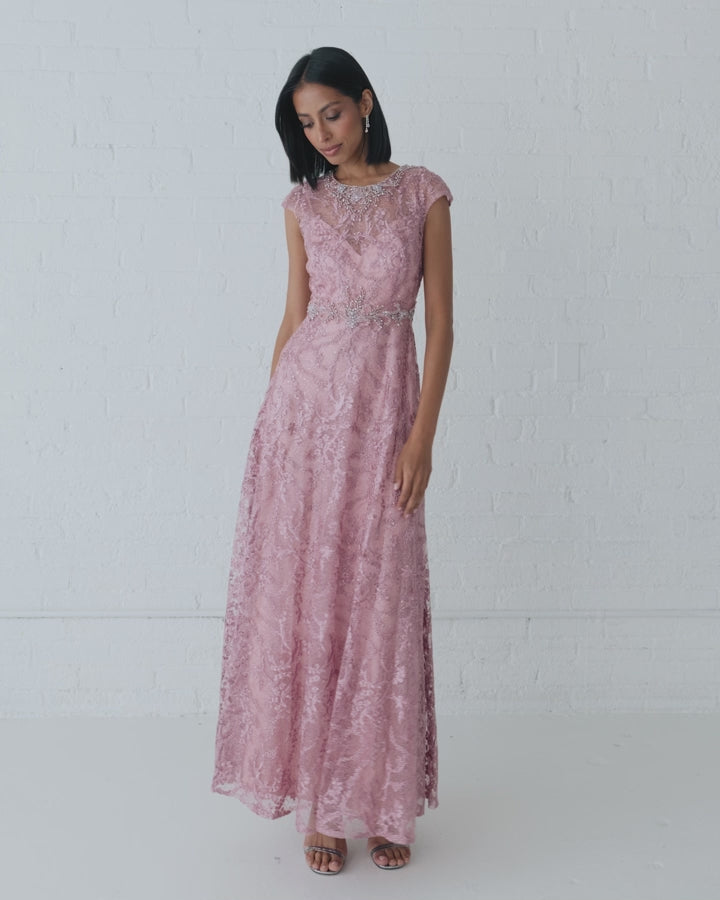 Pink Embroidered Cap Sleeve A Line Gown - Mac Duggal