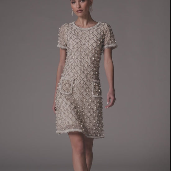 Ivory Short Sleeve Embellished Mini Dress Mac Duggal