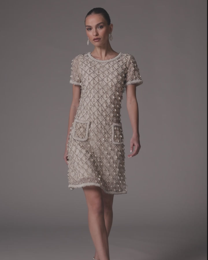 Ivory Short Sleeve Embellished Mini Dress Mac Duggal