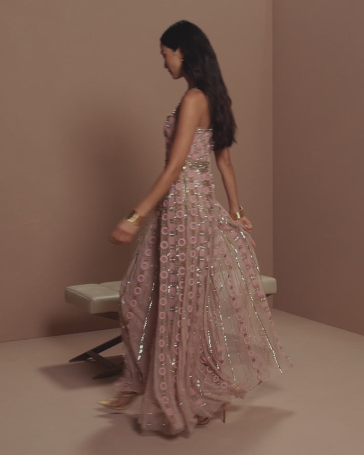 Pink Sleeveless Embellished A-line Gown - Mac Duggal