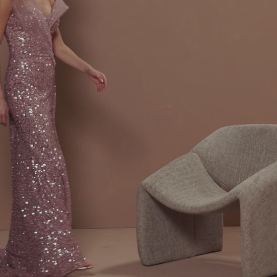 Pink Embellished Strapless Gown with Sculptural Drape - Mac Duggal