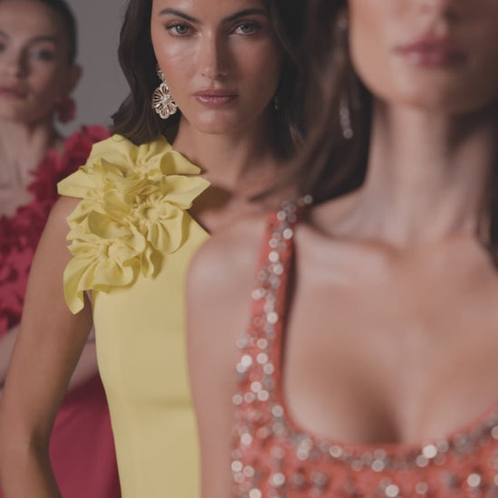 Orange Sleeveless Scoop Neck Embellished Jersey Gown - Ieena for Mac Duggal