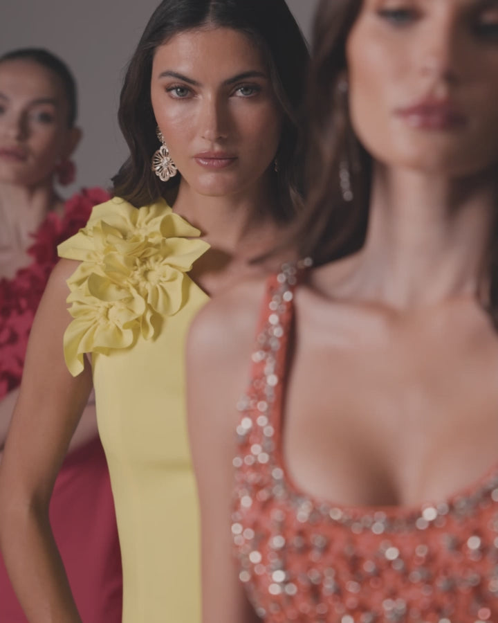 Orange Sleeveless Scoop Neck Embellished Jersey Gown - Ieena for Mac Duggal