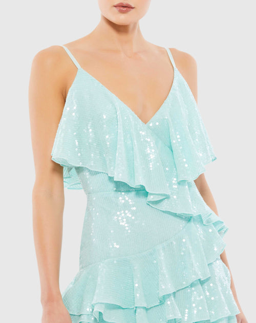 Sequined Ruffle Tiered Faux Wrap Mini Dress - FINAL SALE