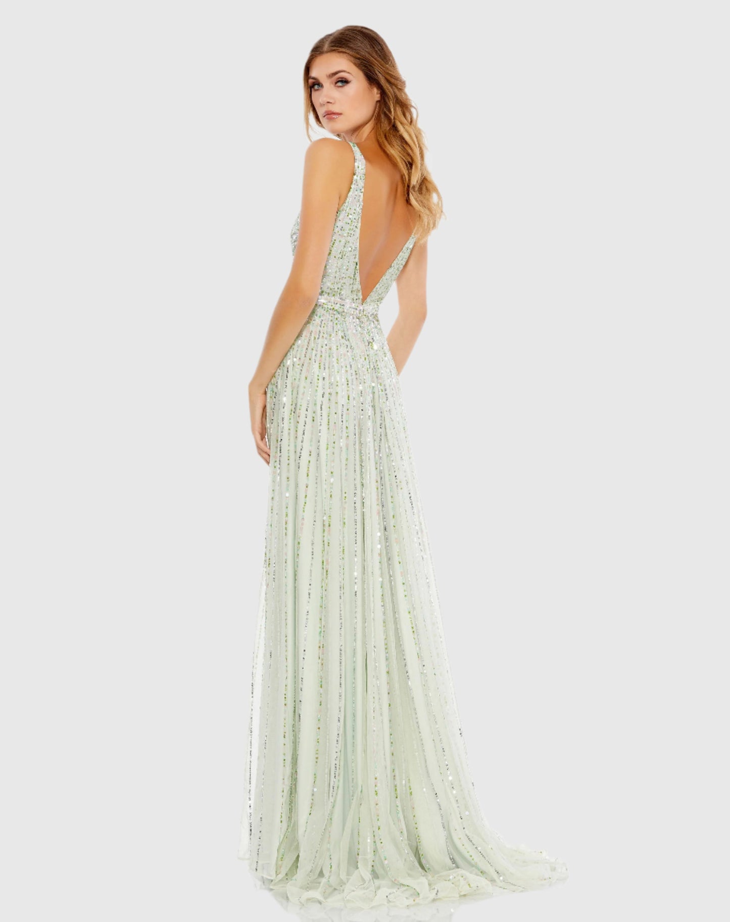 Sequin Plunge Neck Gown