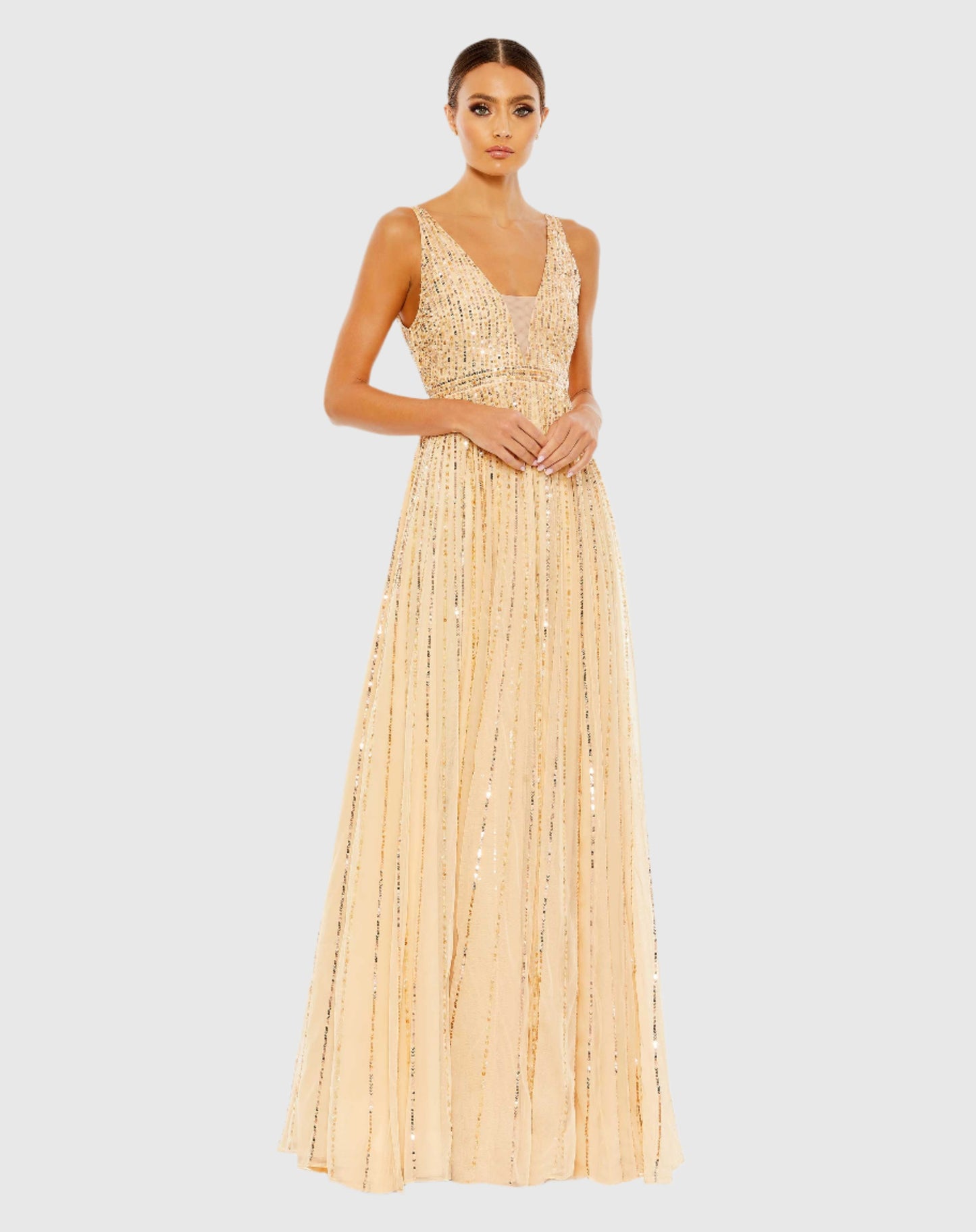 Sequin Plunge Neck Gown