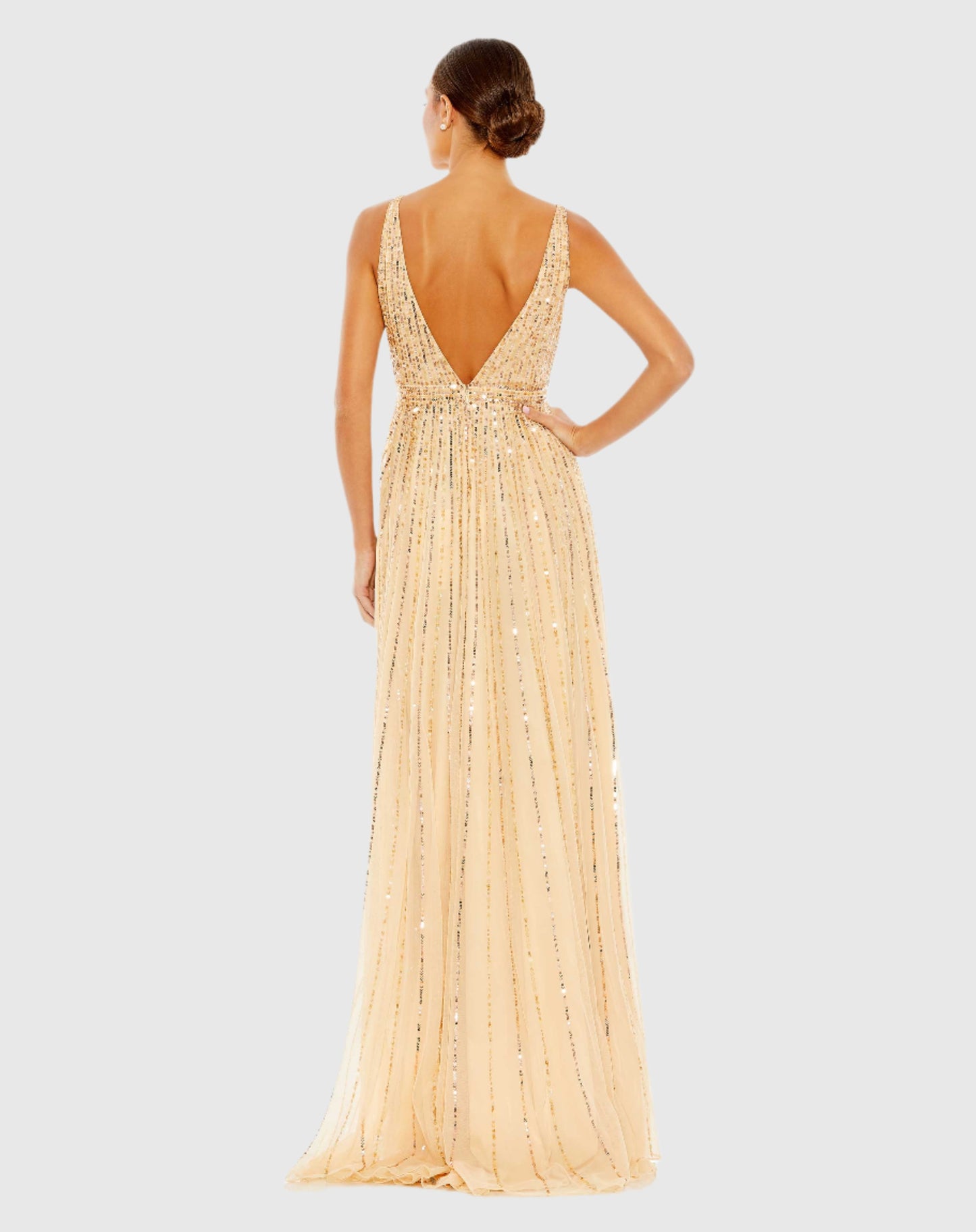 Sequin Plunge Neck Gown