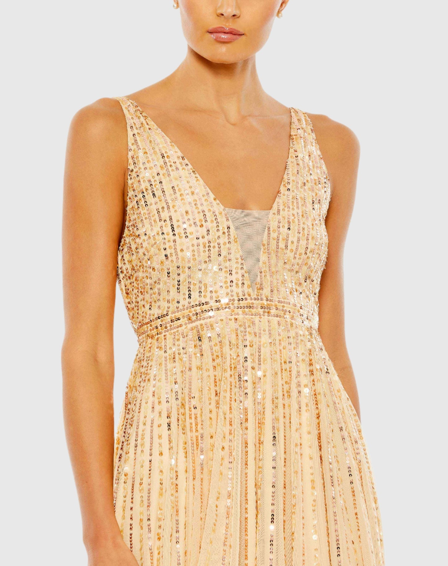 Sequin Plunge Neck Gown