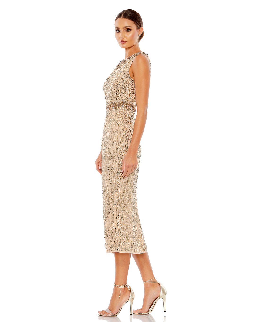 Embellished Sleeveless High Neck Midi Dress – Mac Duggal