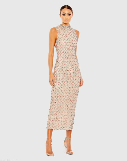 Pink Embellished High Neck Sleeveless Column Dress - Mac Duggal