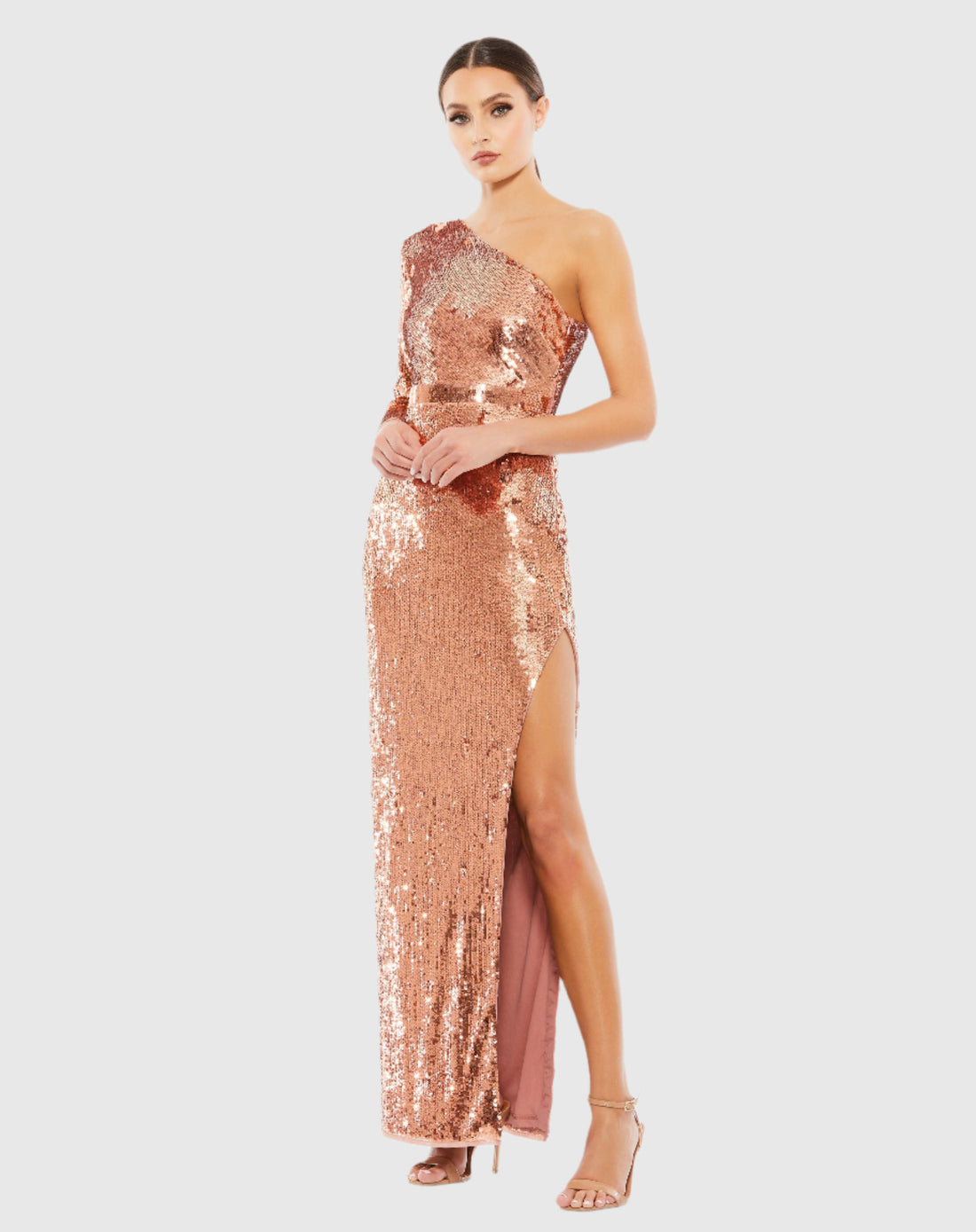 Sequined One Sleeve Column Gown