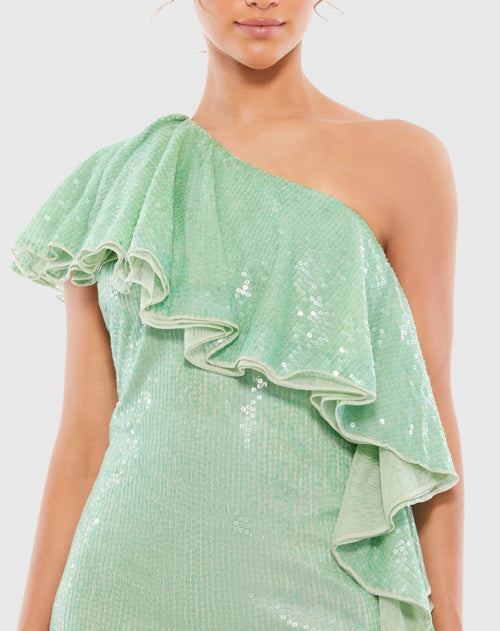 ROBE DE COCKTAIL À UNE ÉPAULE À VOLANTS