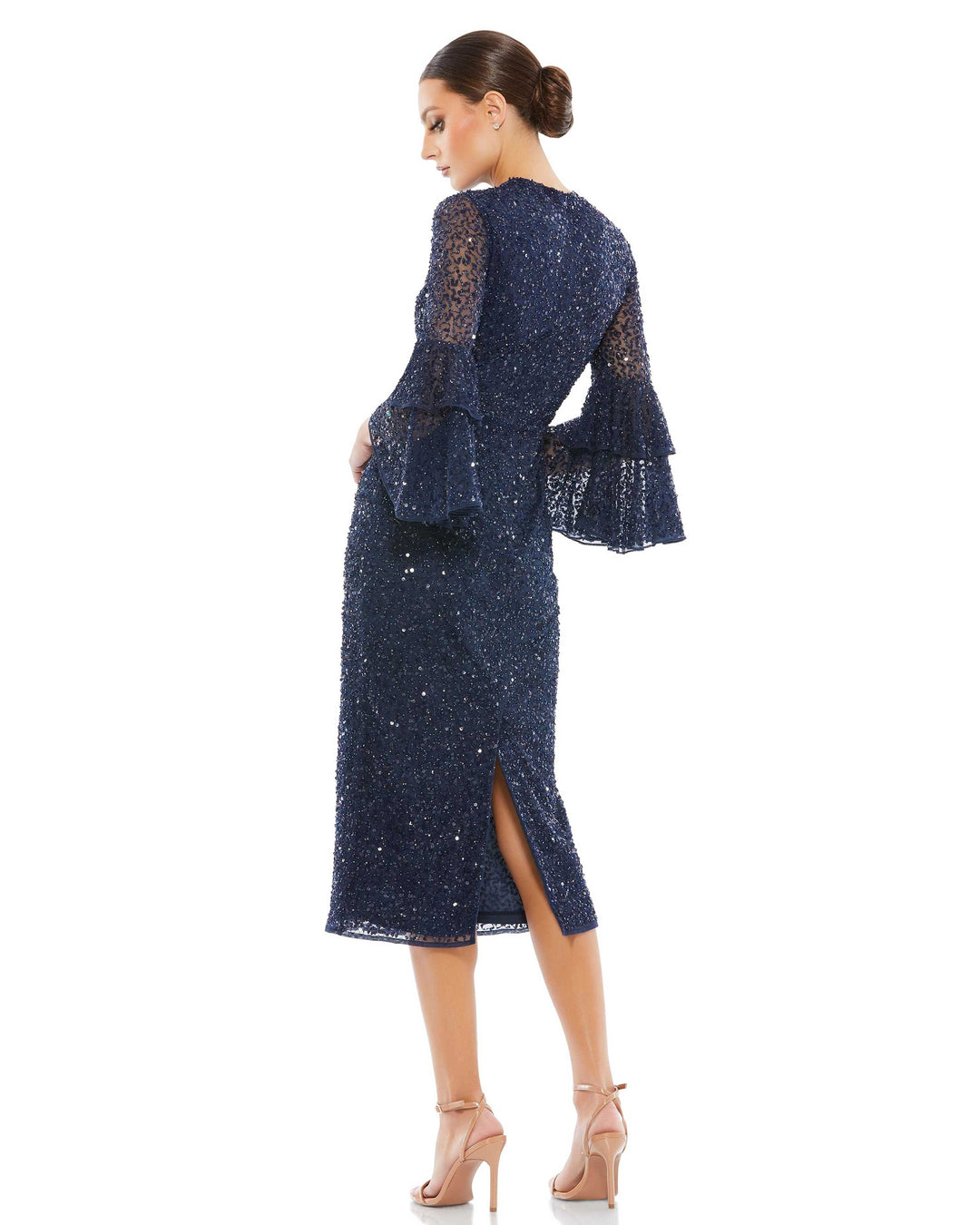 Fully Sequined Ruffle Tiered 3/4 Sleeve Midi Dress – Mac Duggal