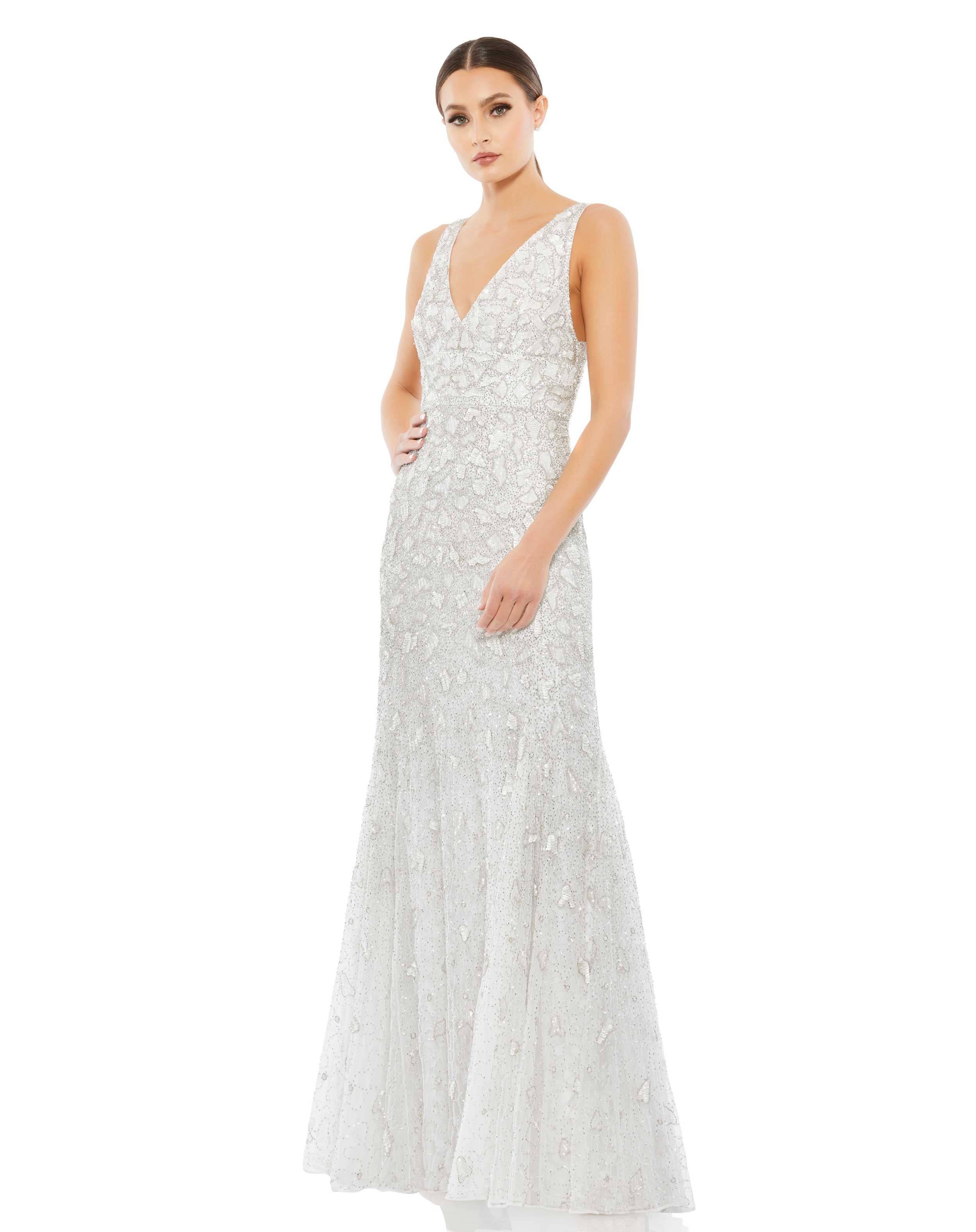 Hand Embellished Sleeveless Beaded Gown with Sweeping Train - FINAL SALE