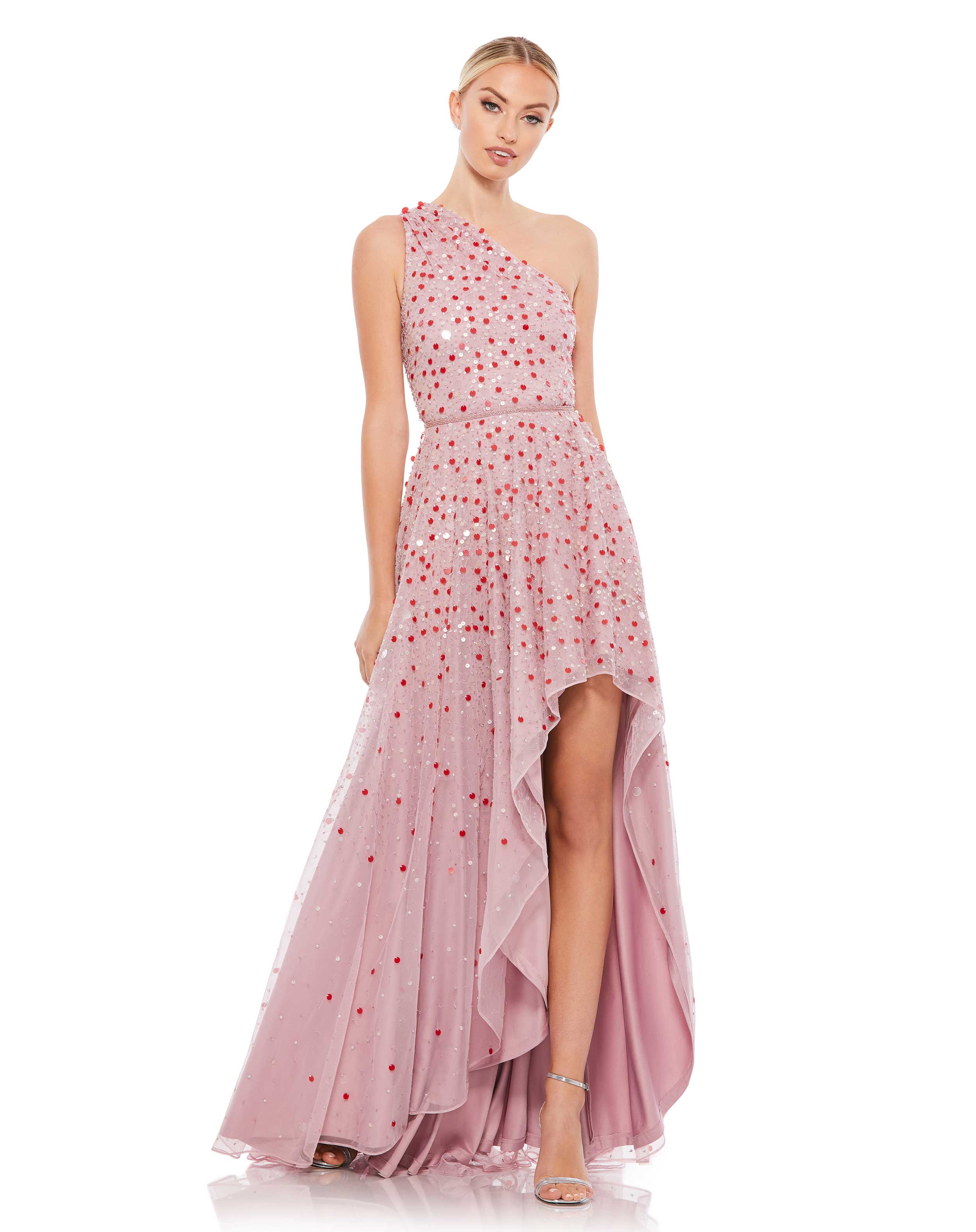Embellished One Shoulder Hi-Lo Gown