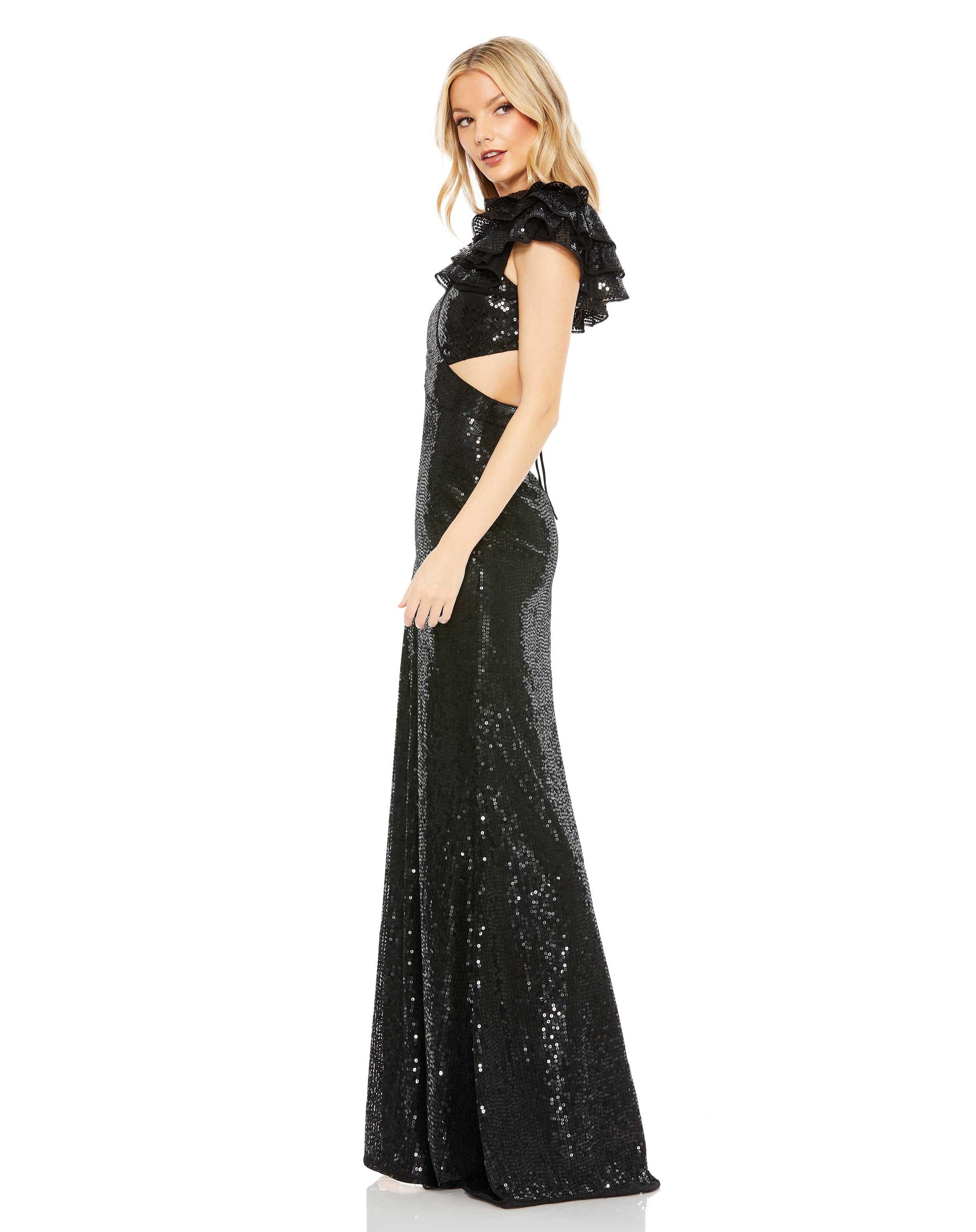 Sequined Ruffled Cut Out Lace Up Gown - FINAL SALE