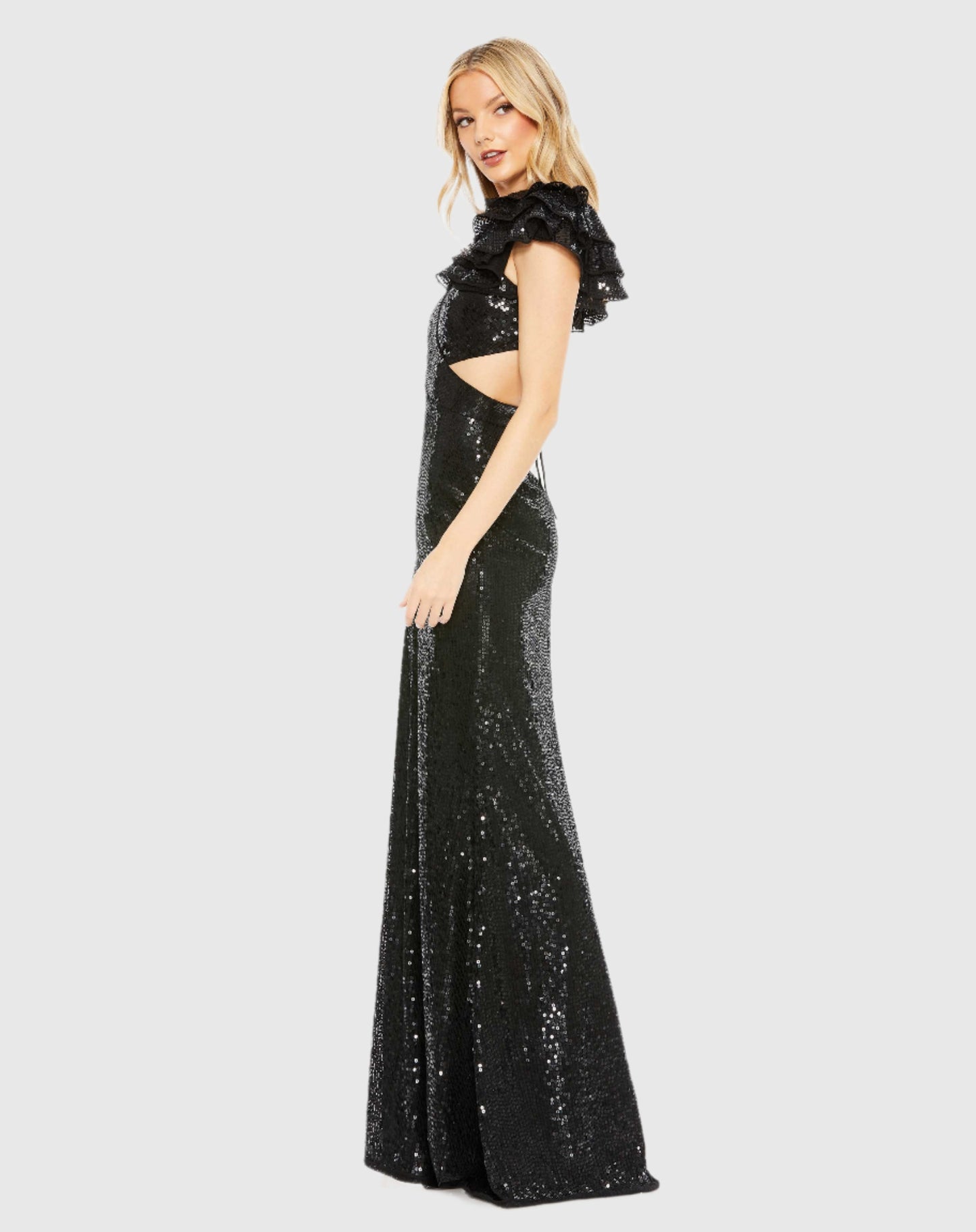 Sequined Ruffled Cut Out Lace Up Gown - FINAL SALE