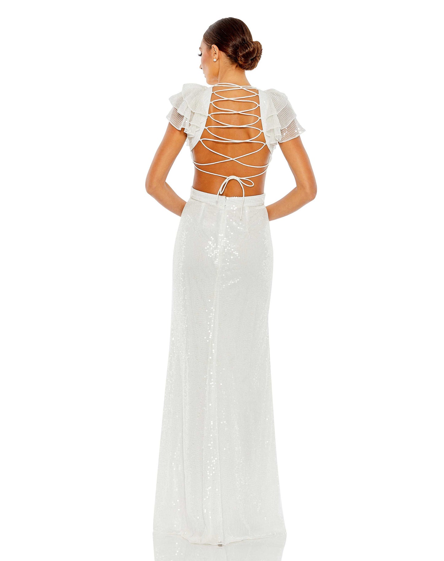 Sequined Ruffled Cut Out Lace Up Gown - FINAL SALE