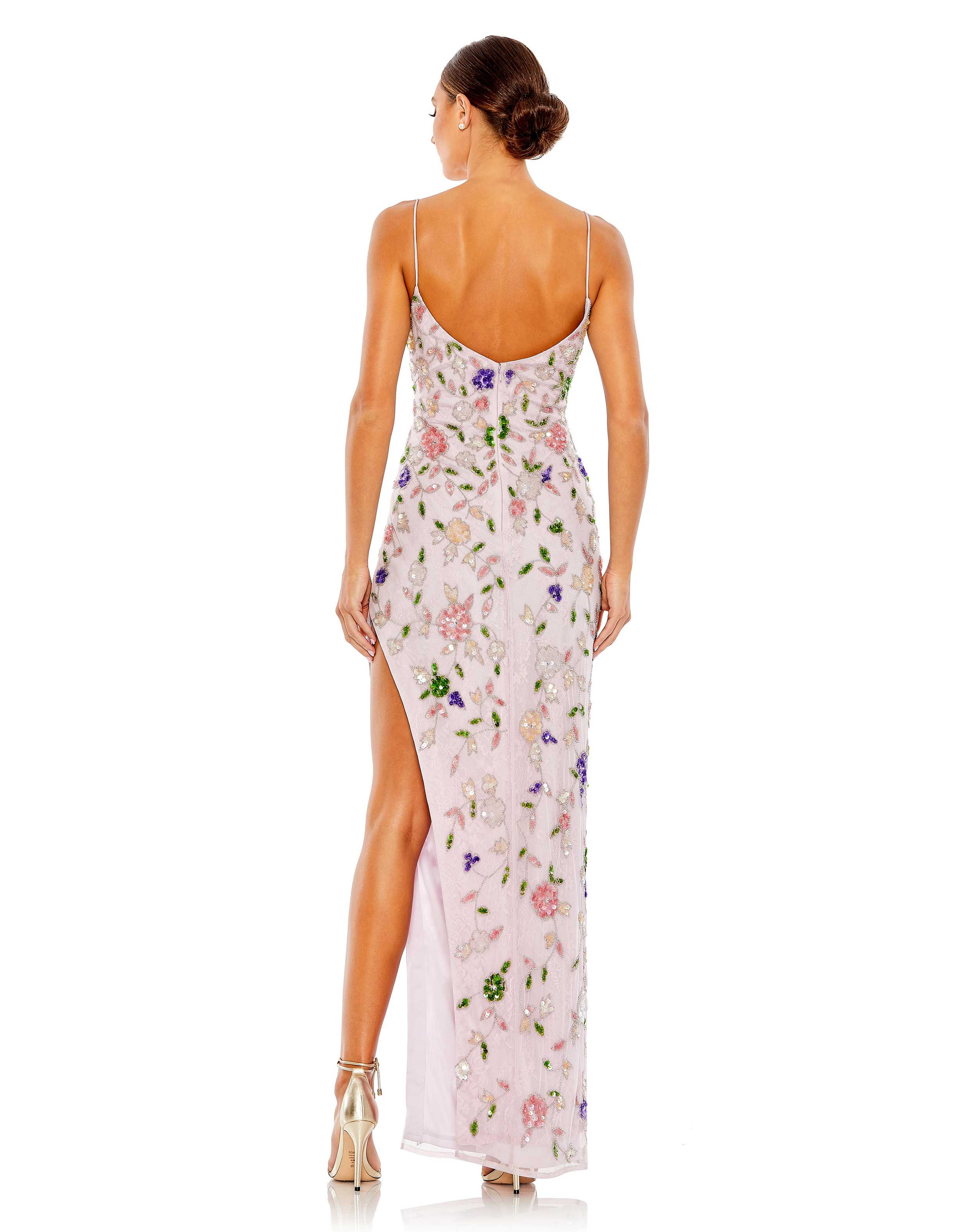 Embellished Lace Sleeveless V Neck Gown