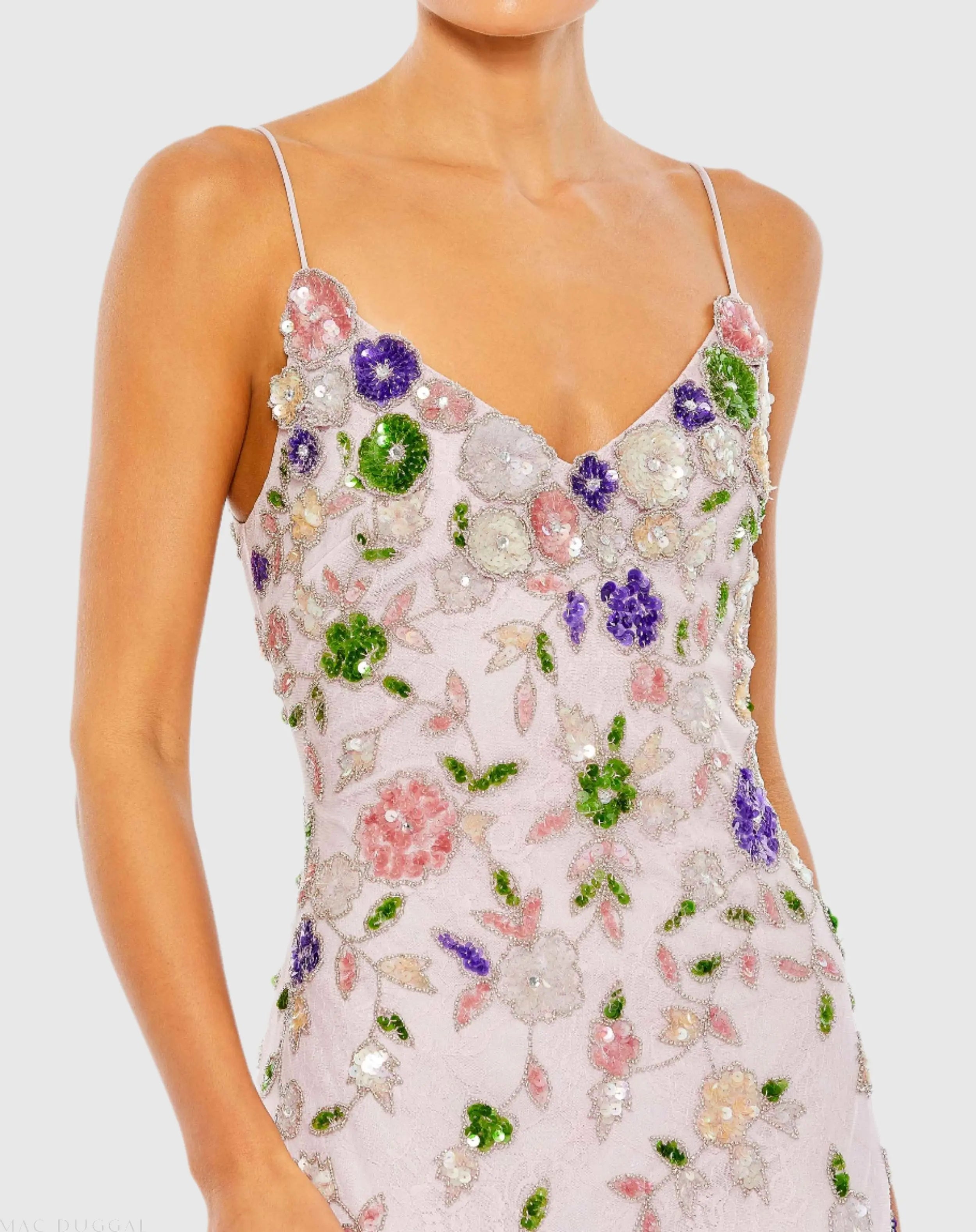 Purple Embellished Lace Sleeveless V Neck Gown - Mac Duggal