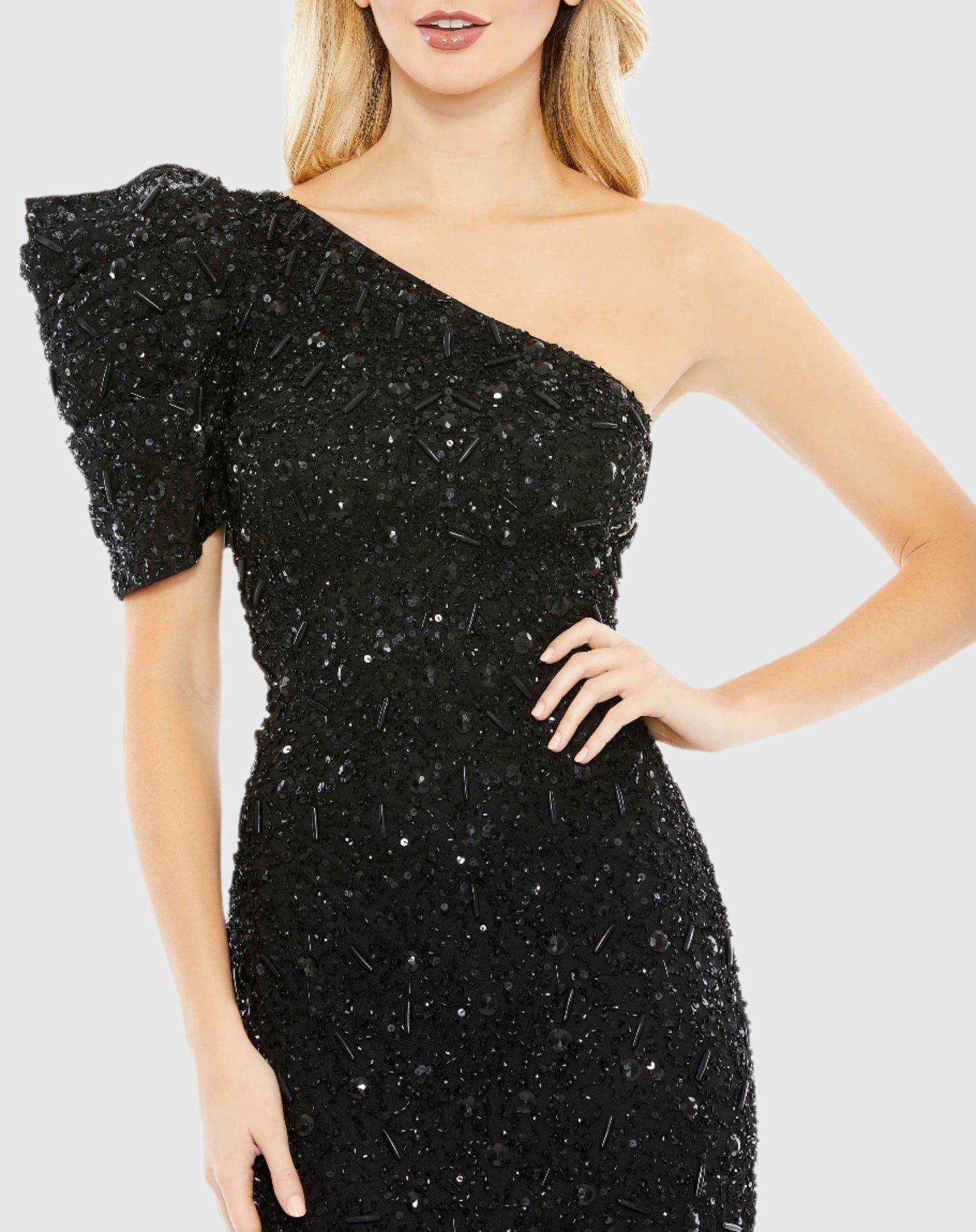 Verziertes Puff-Kleid mit One-Shoulder-Träger