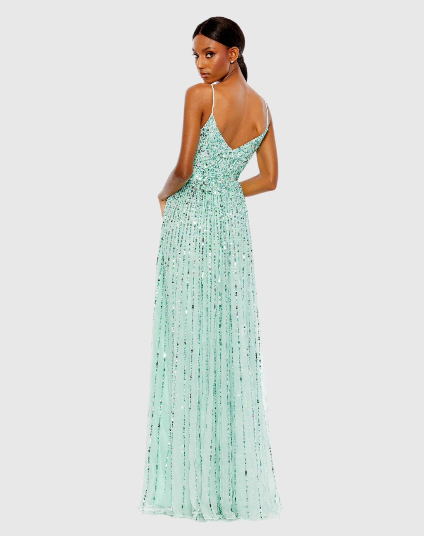 Sequined Sleeveless Wrap Over A Line Gown - FINAL SALE