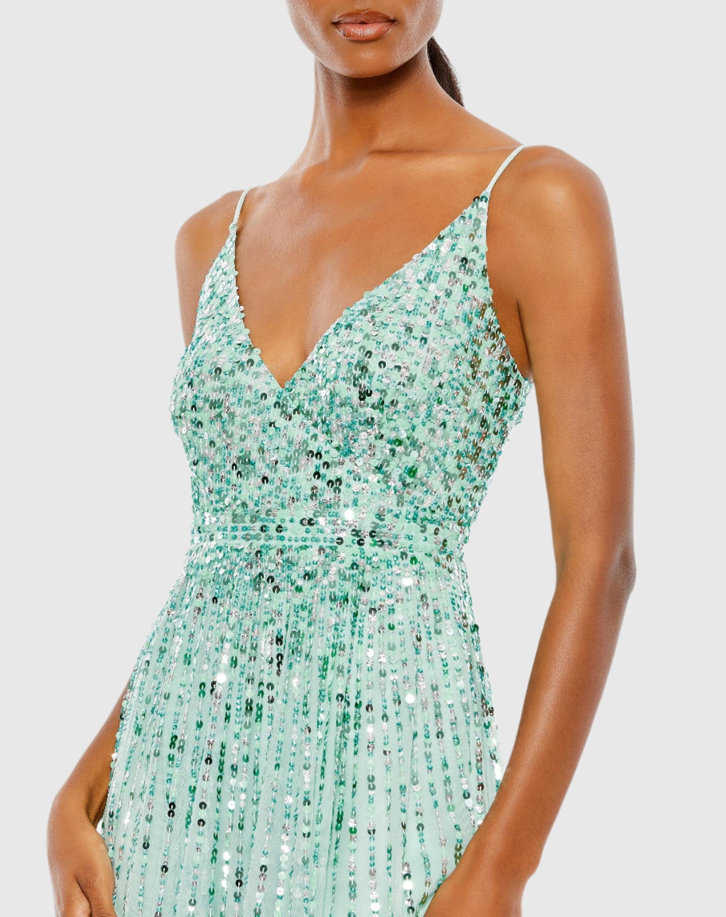 Sequined Sleeveless Wrap Over A Line Gown - FINAL SALE