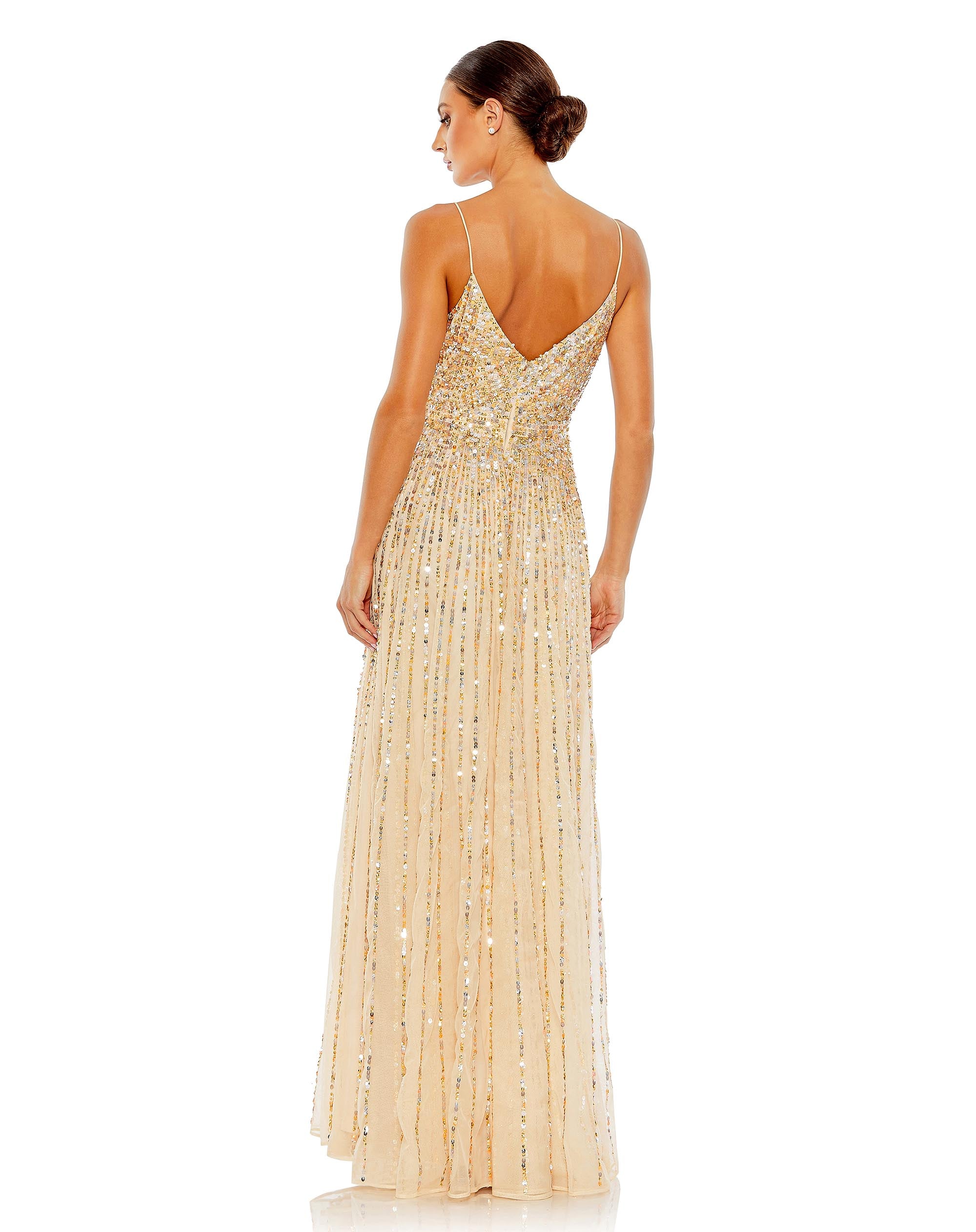 Sequined Sleeveless Wrap Over A Line Gown