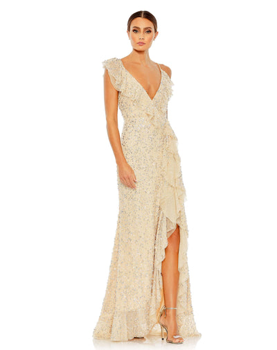Embellished Ruffled Faux Wrap Sleeveless Gown – Mac Duggal