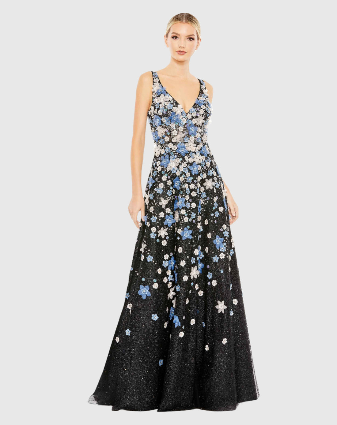 Floral Applique Sleeveless A-Line Evening Gown