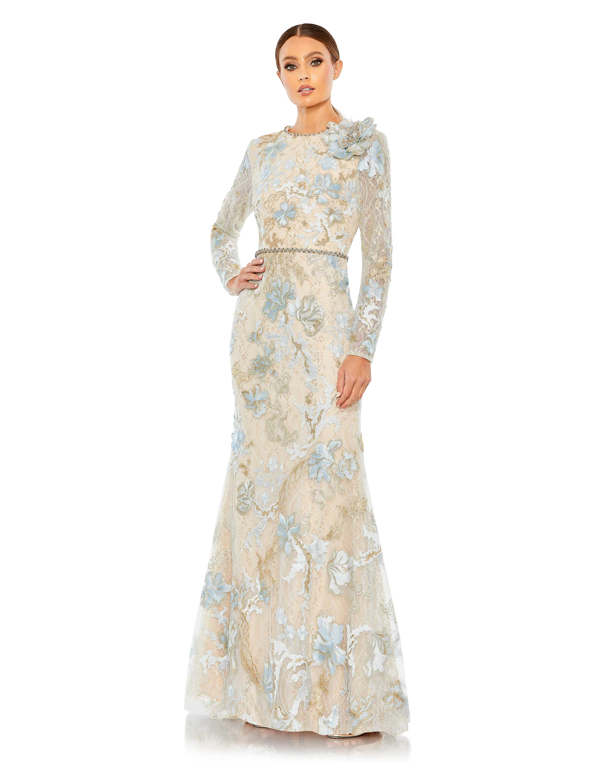 Floral Embroidered Lace Trumpet Gown