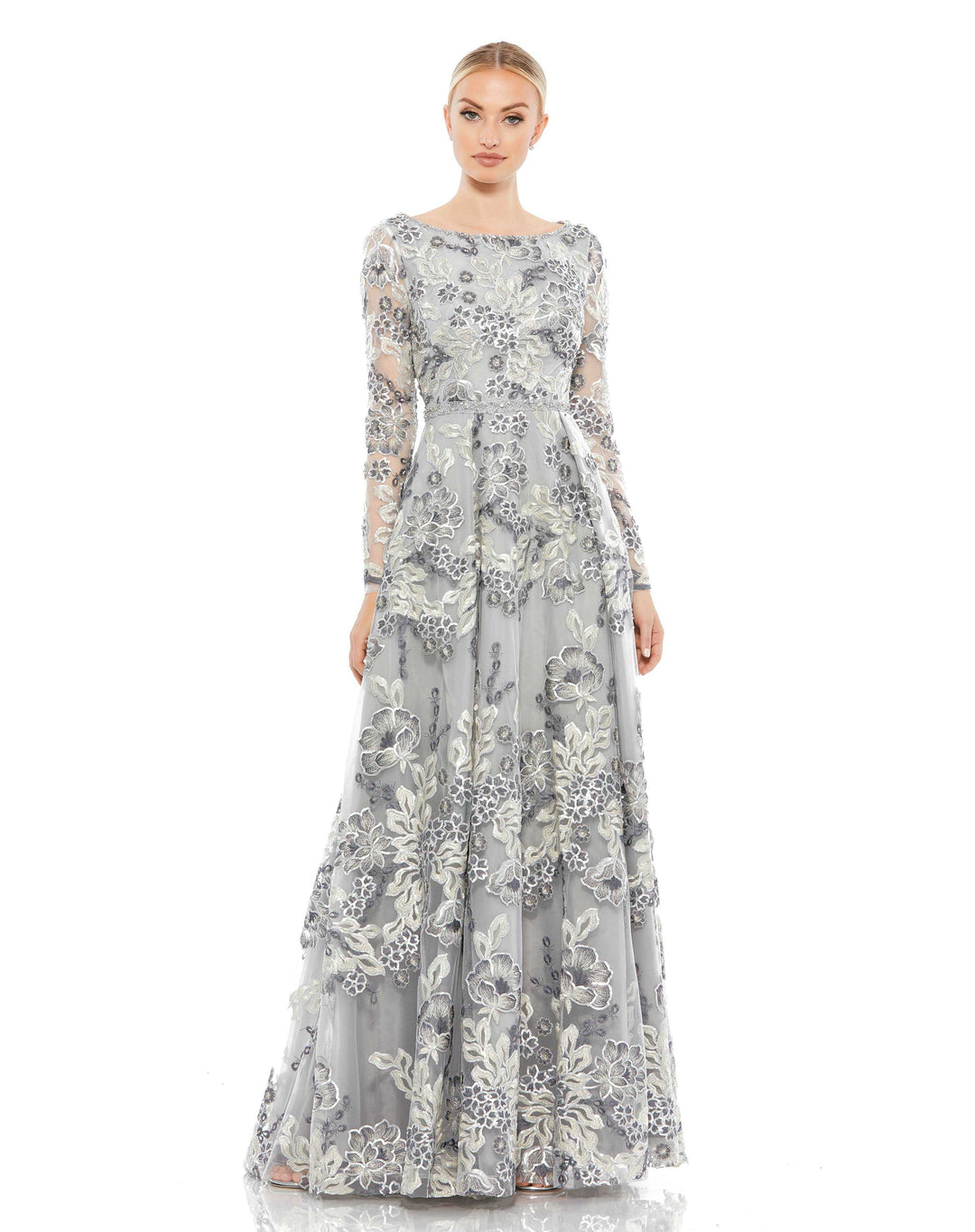 Floral Embellished Illusion Sleeve A-Line Gown – Mac Duggal