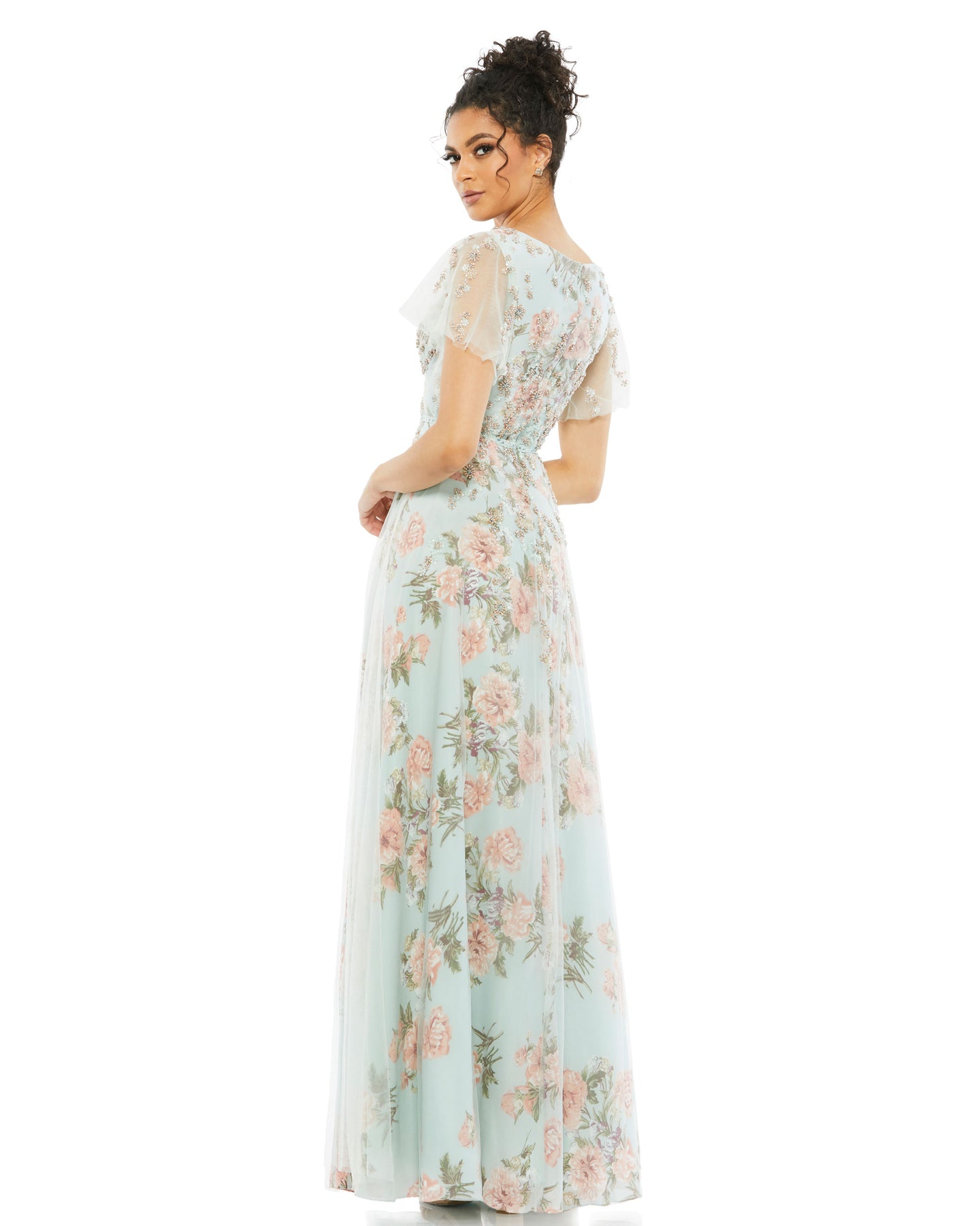 Short Sleeve Floral Wrap Gown – Mac Duggal