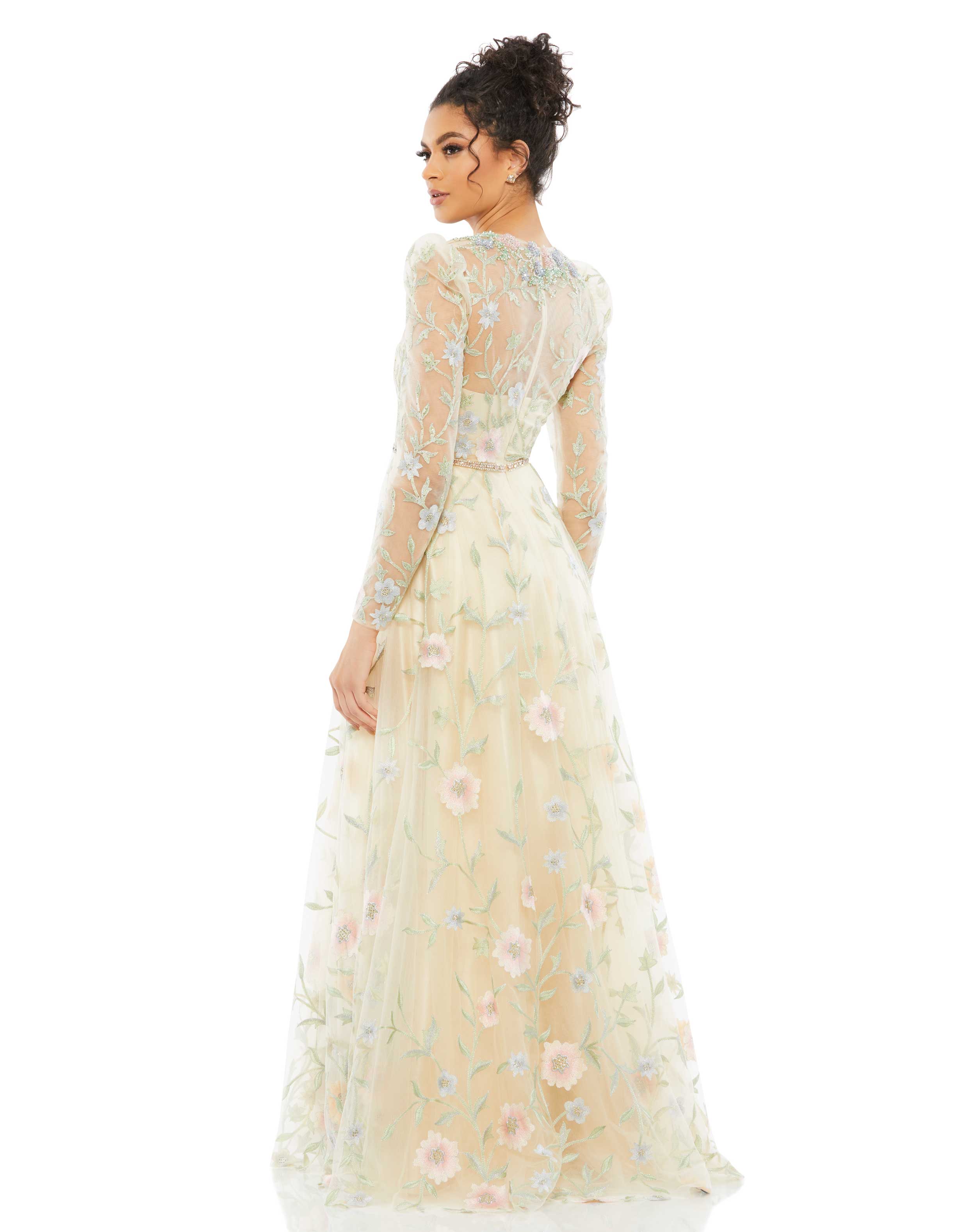 Floral Print Butterfly Sleeve Flowy Gown