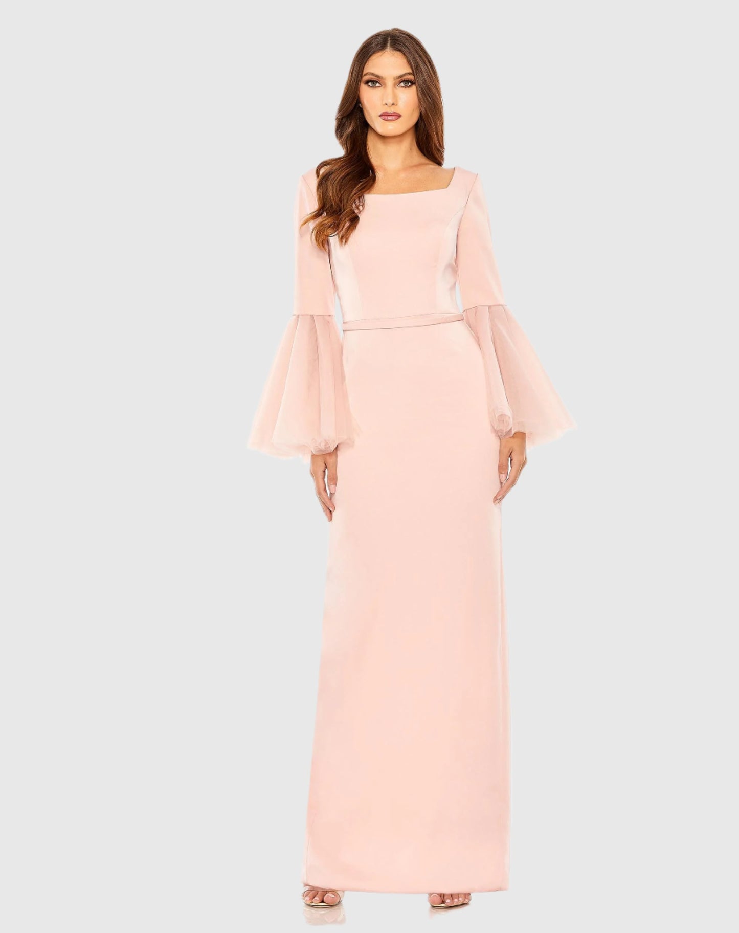 Flounce Sleeve Square Neck Column Gown