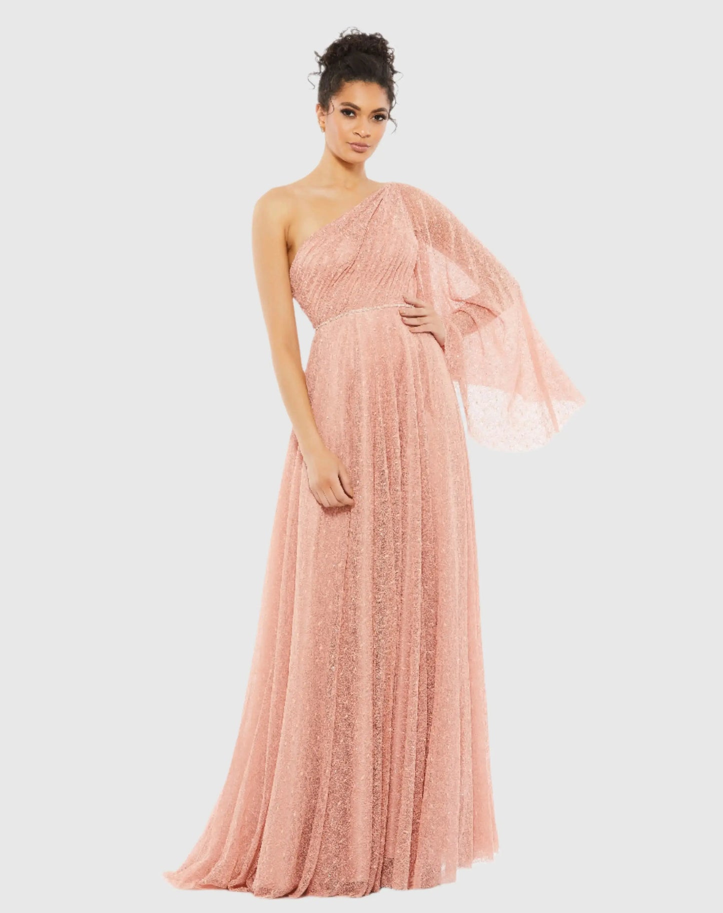 Pink Lace One Shoulder Illusion Sleeve A Line Gown - Mac Duggal