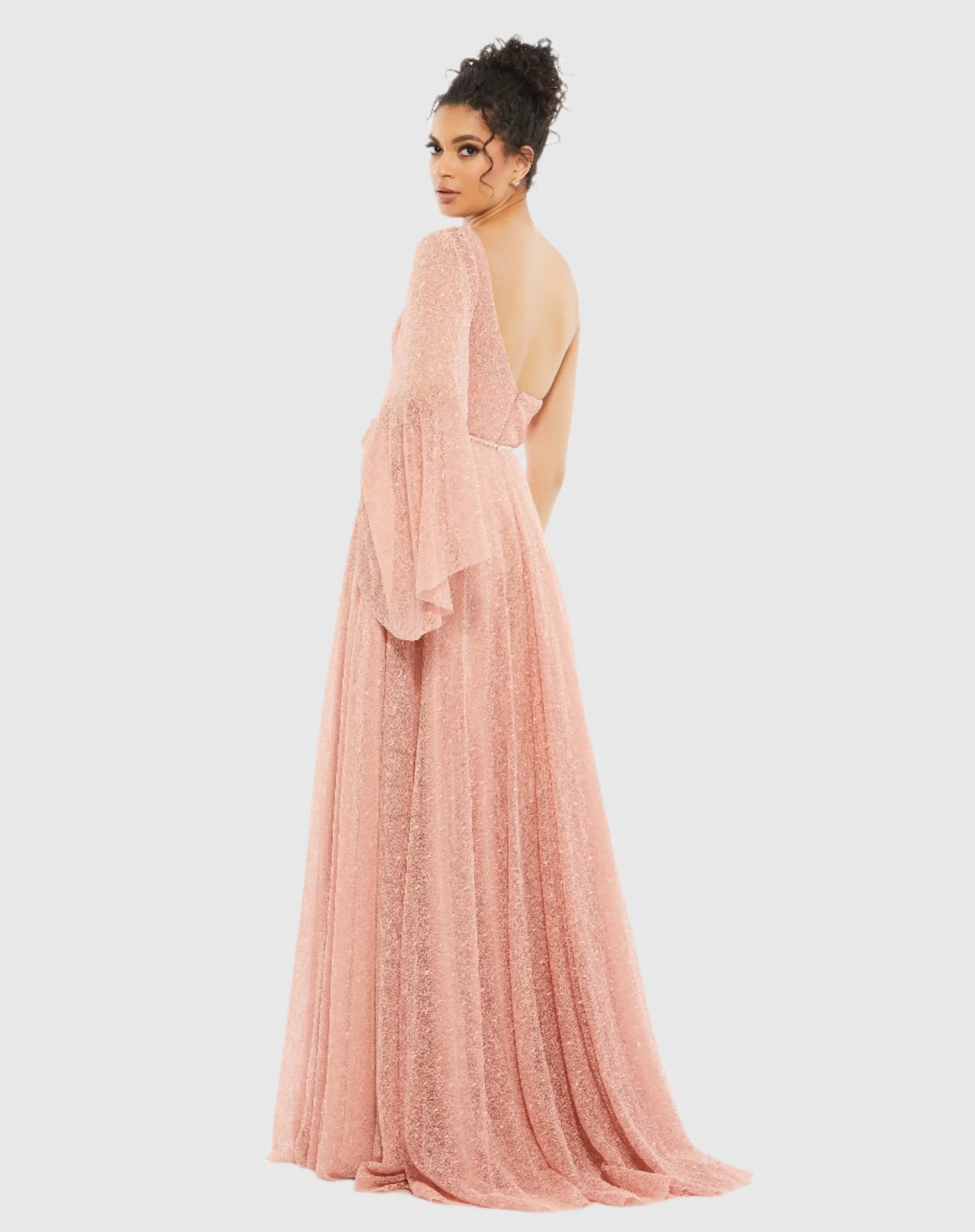 Pink Lace One Shoulder Illusion Sleeve A Line Gown - Mac Duggal