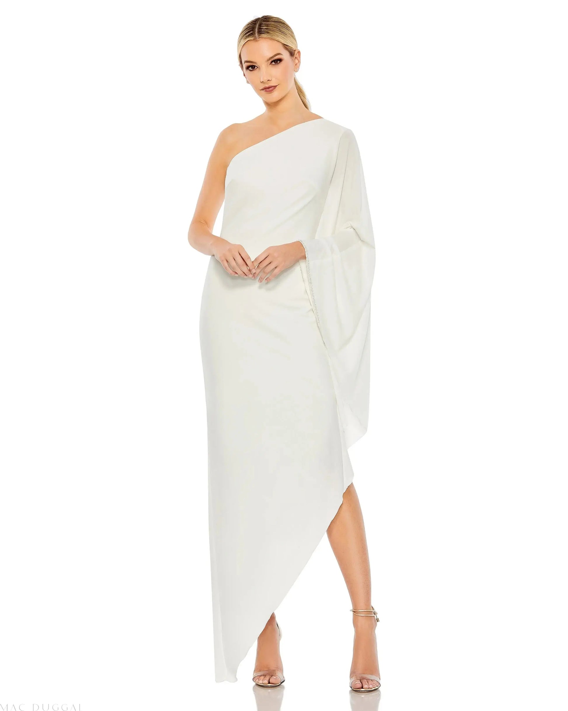 One Shoulder Asymmetrical Hem Flowy Dress - Mac Duggal One Shoulder Asymmetrical Hem Flowy Dress - Mac Duggal