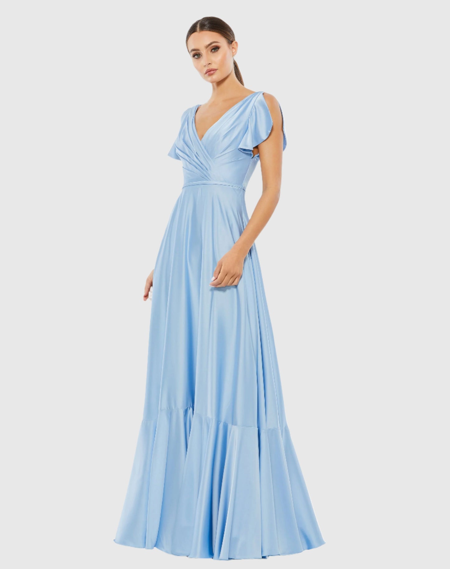 Flounce Sleeve Satin Gown