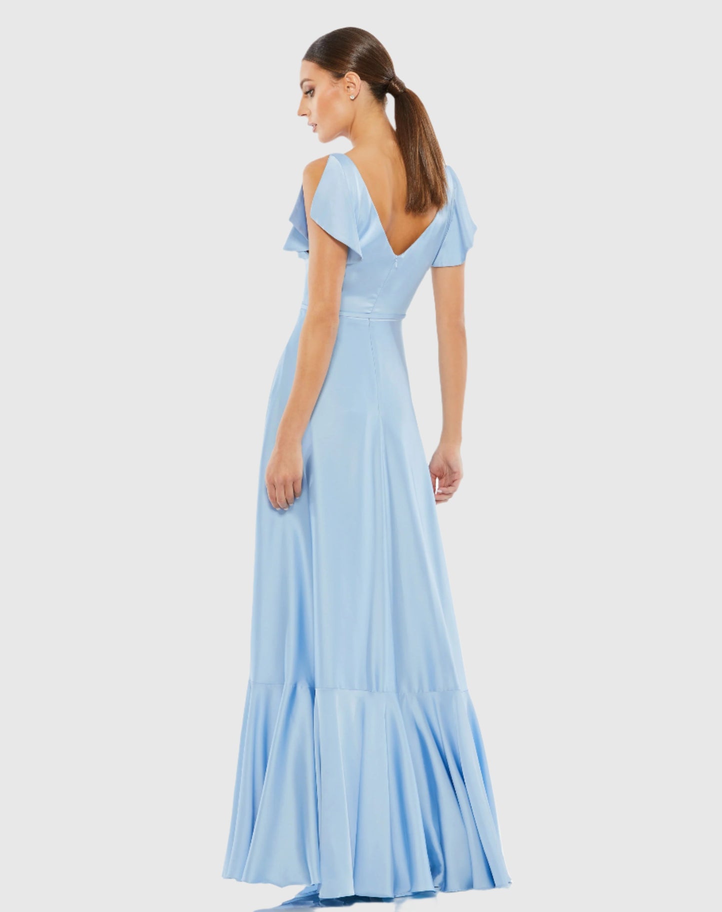 Flounce Sleeve Satin Gown