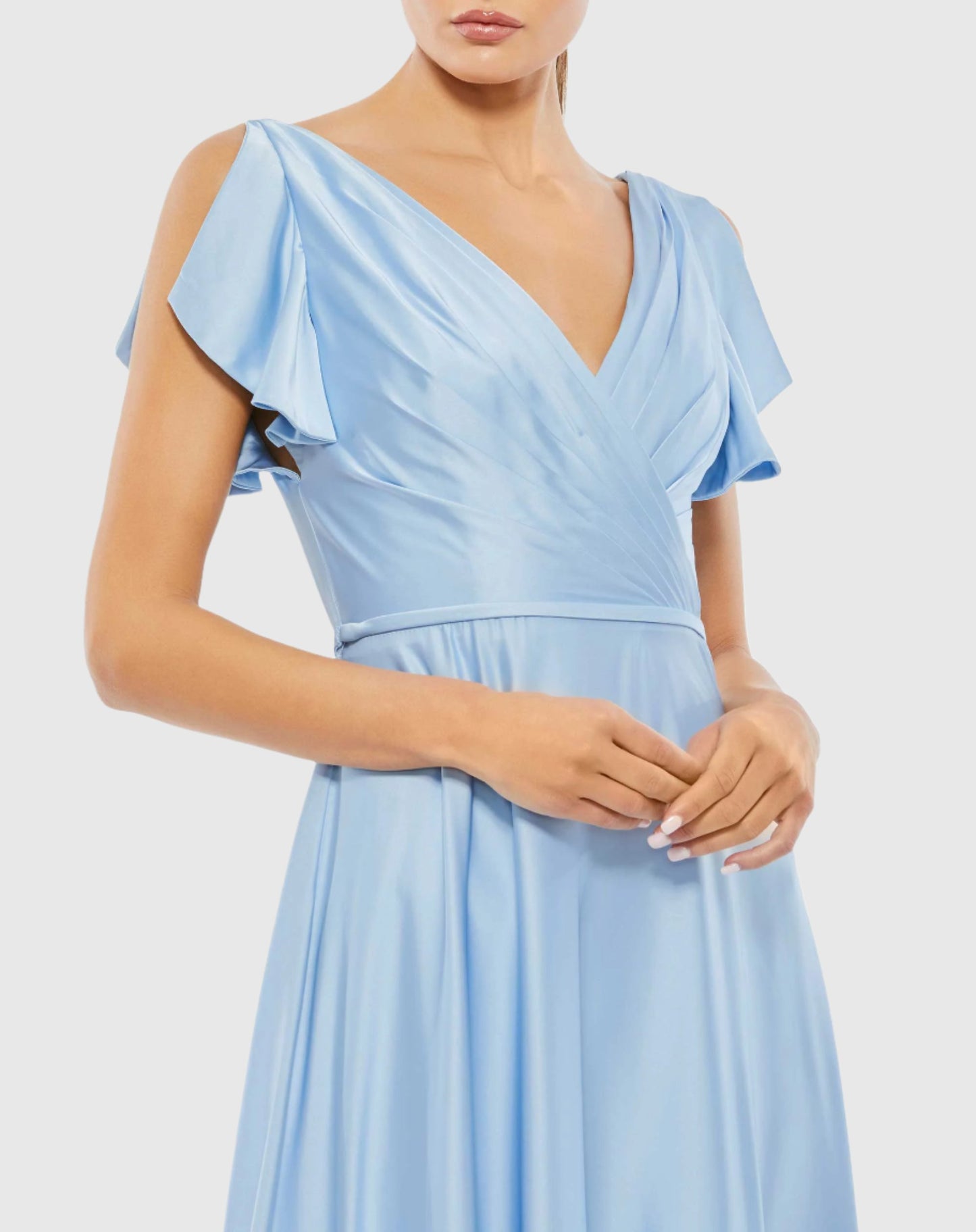 Flounce Sleeve Satin Gown