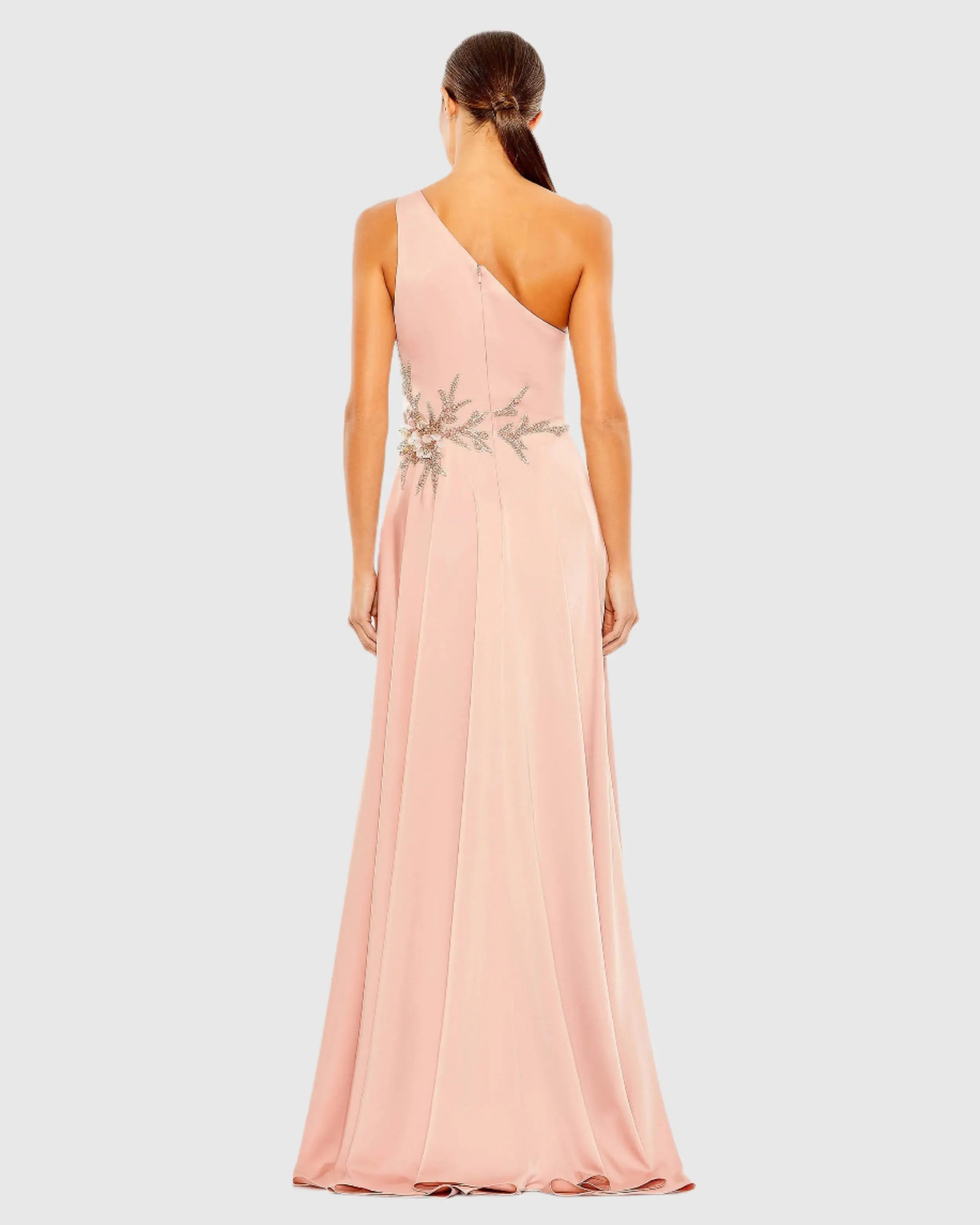 Pink Embellished One Shoulder Asymmetrical Gown - Mac Duggal