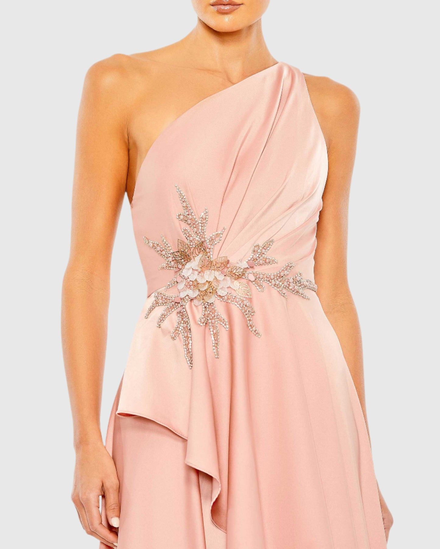 Embellished One Shoulder Asymmetrical Gown