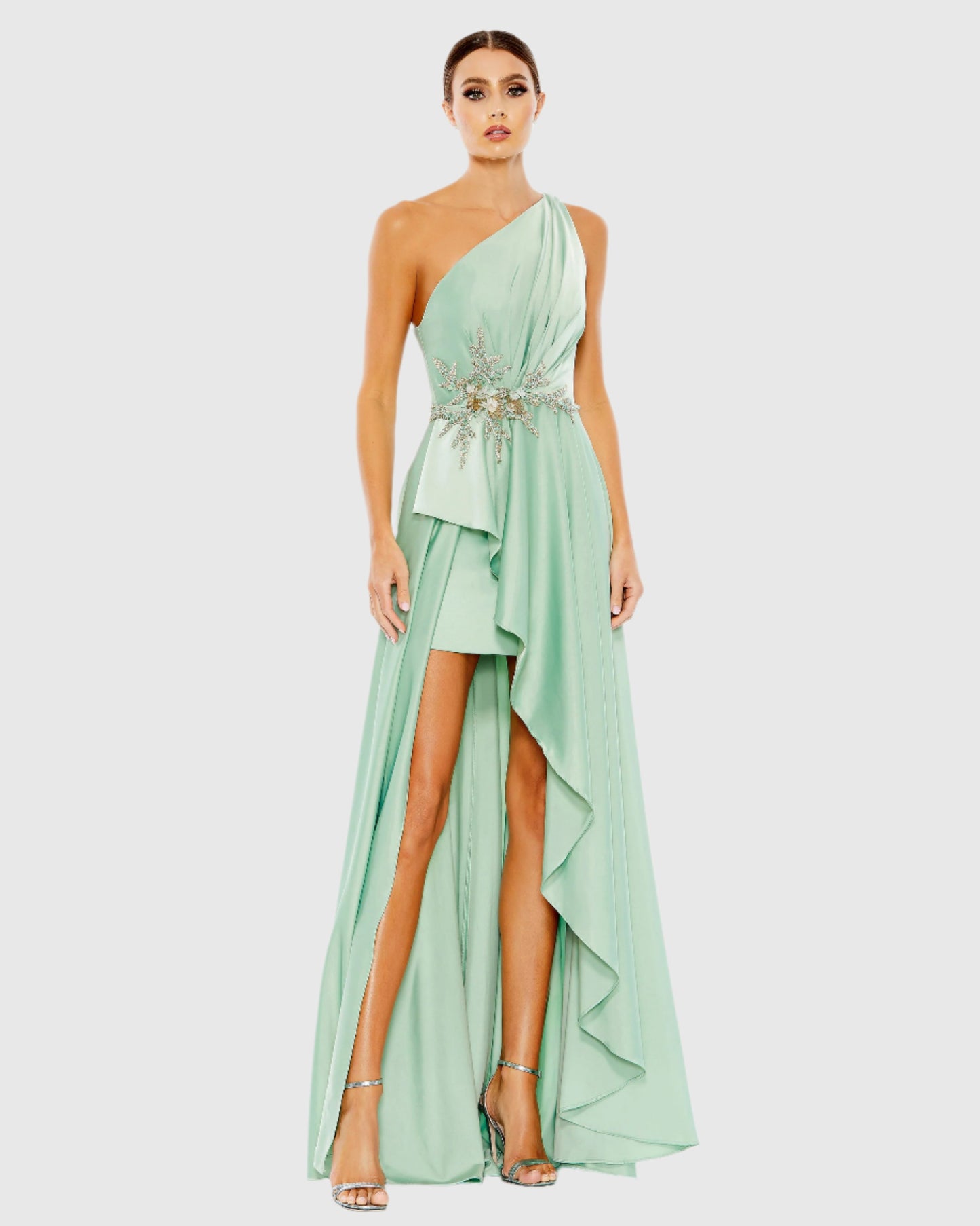 Embellished One Shoulder Asymmetrical Gown