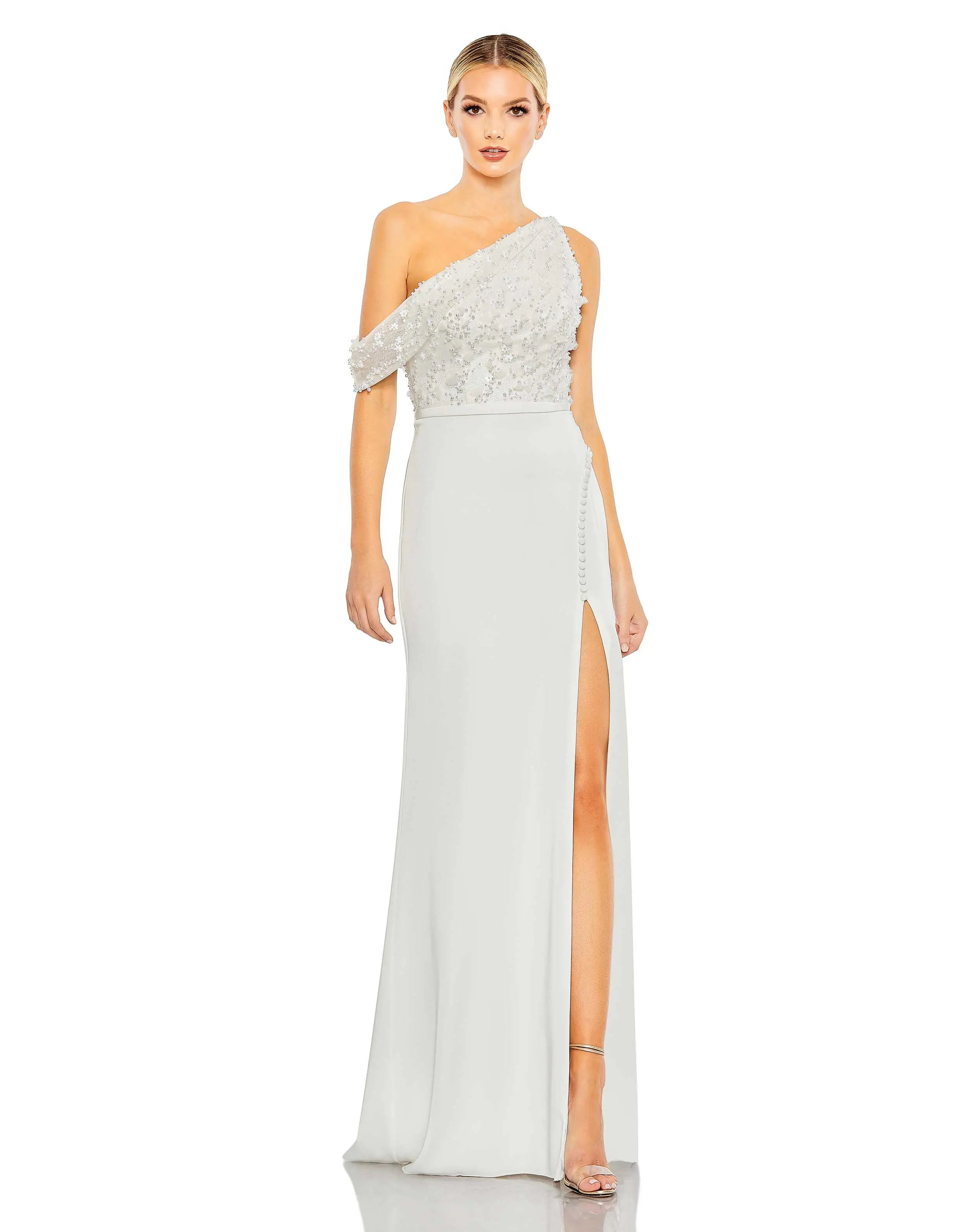 Embellished Drop Shoulder Column Gown - Mac Duggal