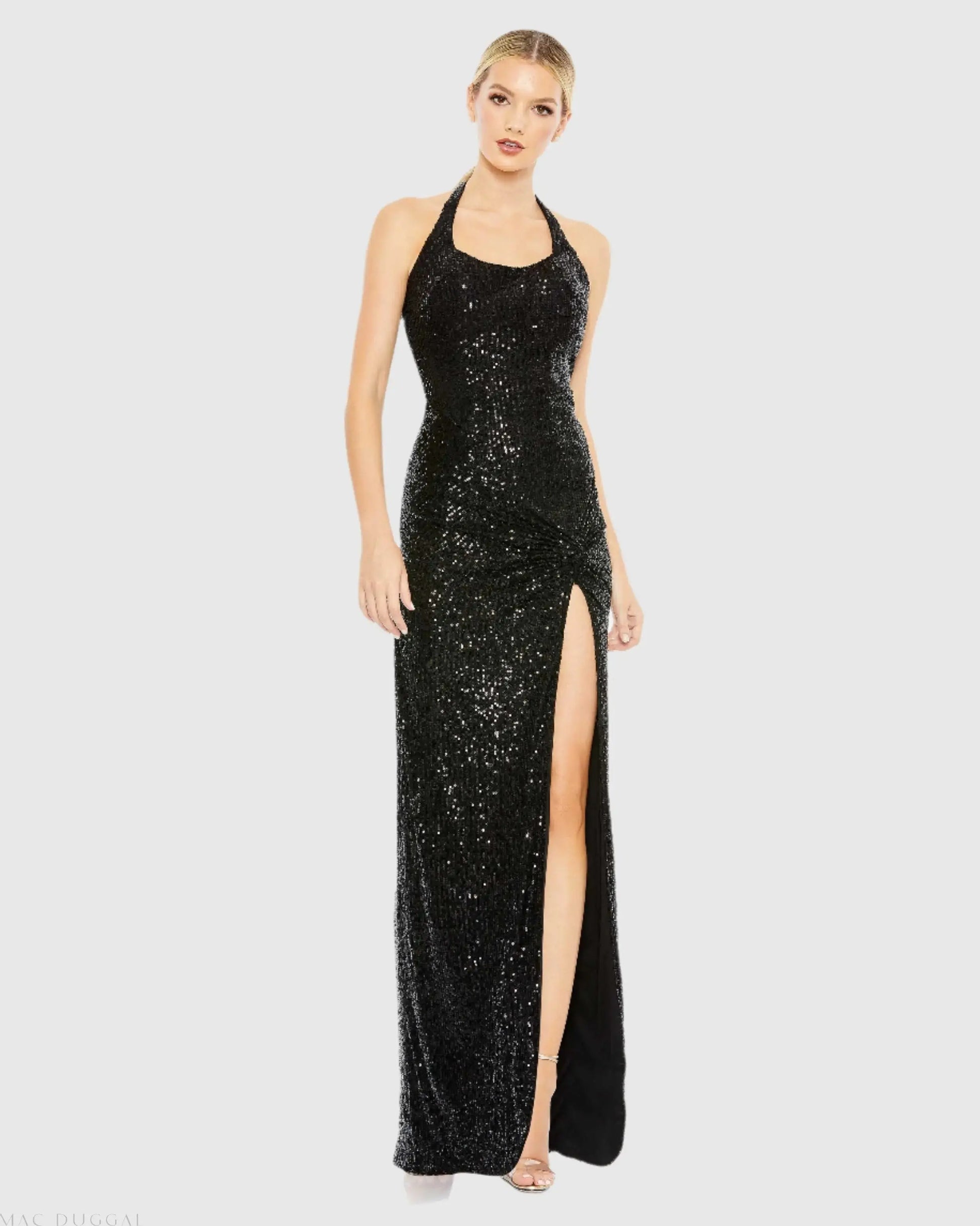 Sequined Halter Strap Low Side Knot Gown Sequined Halter Strap Low Side Knot Gown