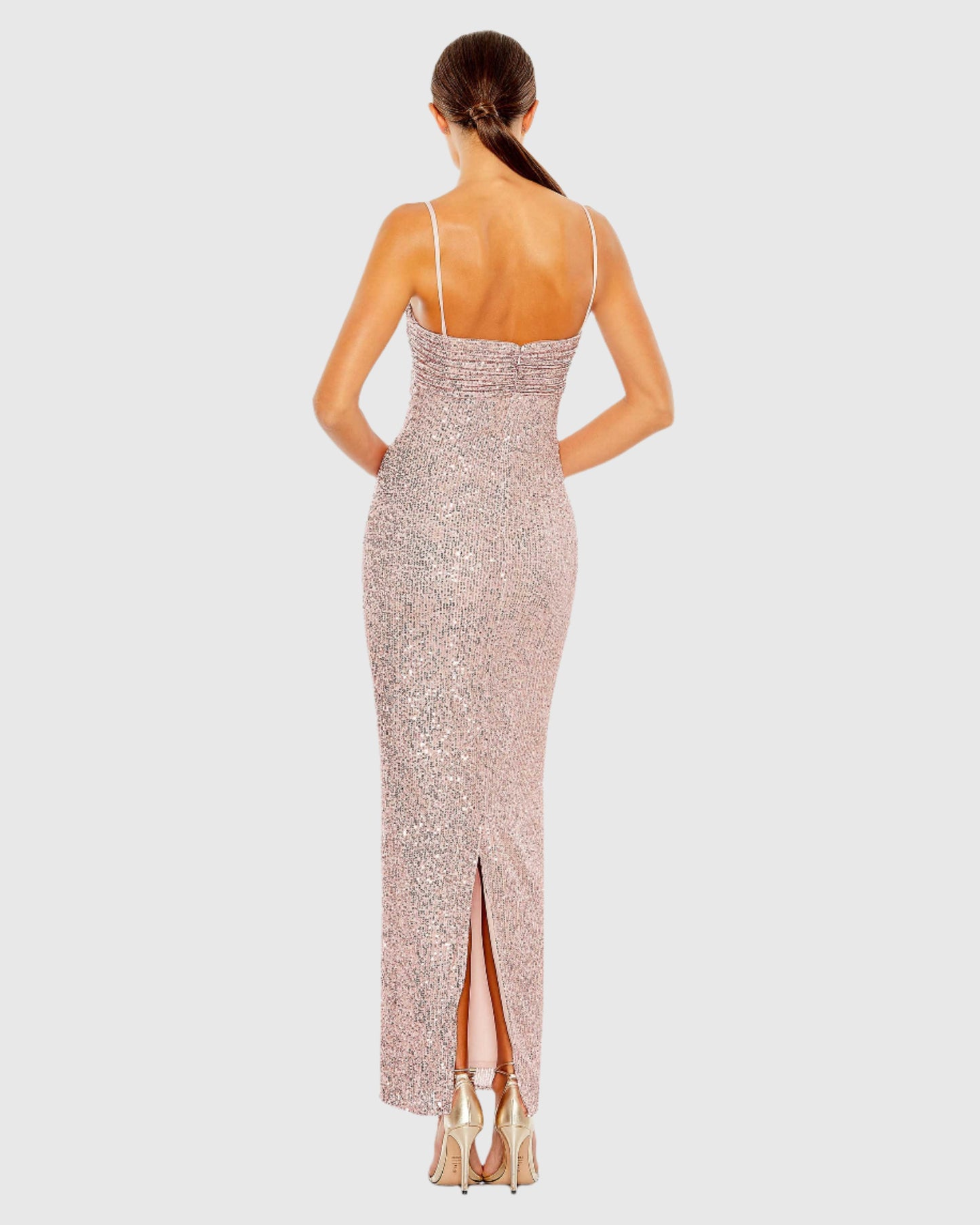 Sequined Strapless Faux Bow Column Gown