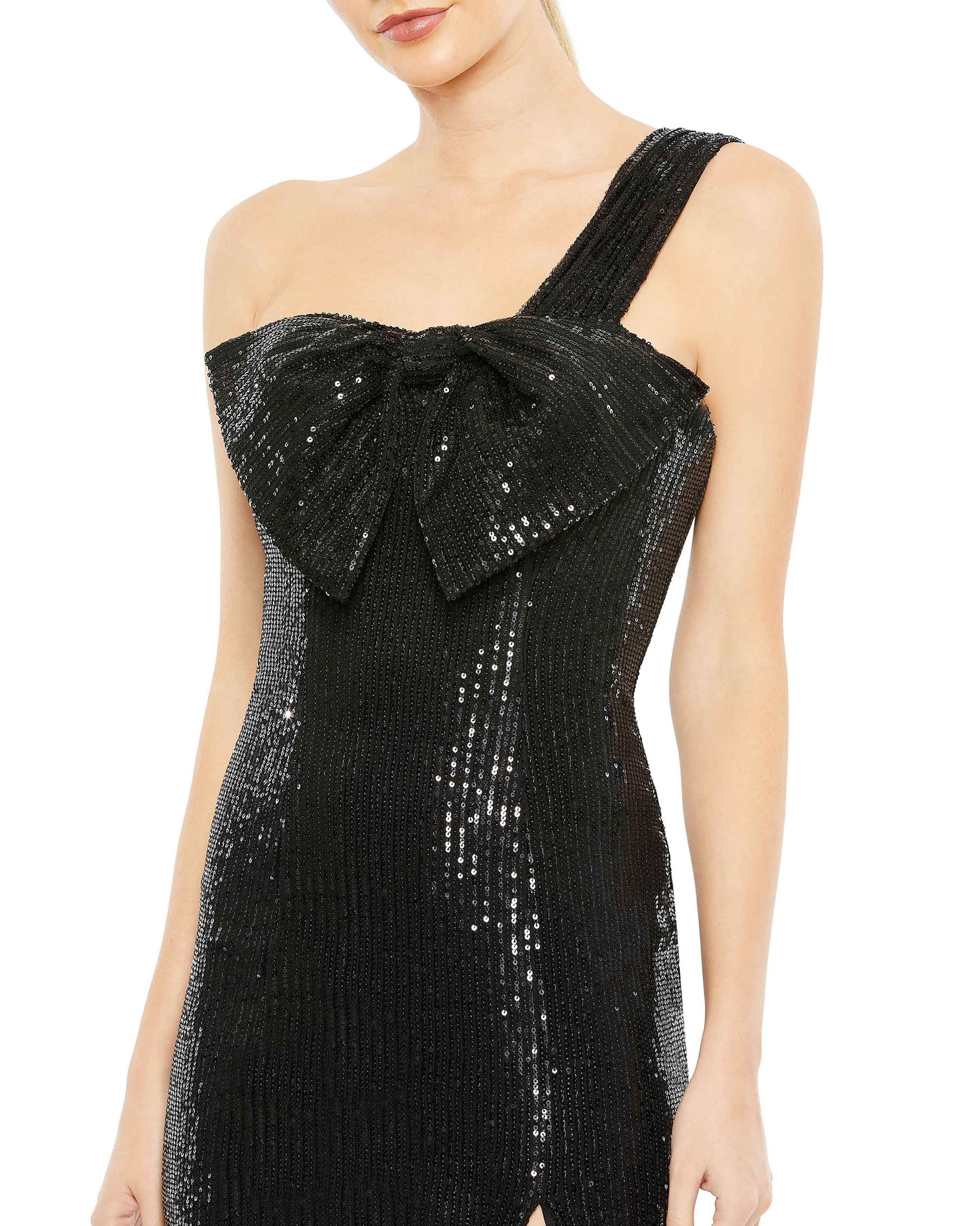 Sequined One Shoulder Front Bow Dress