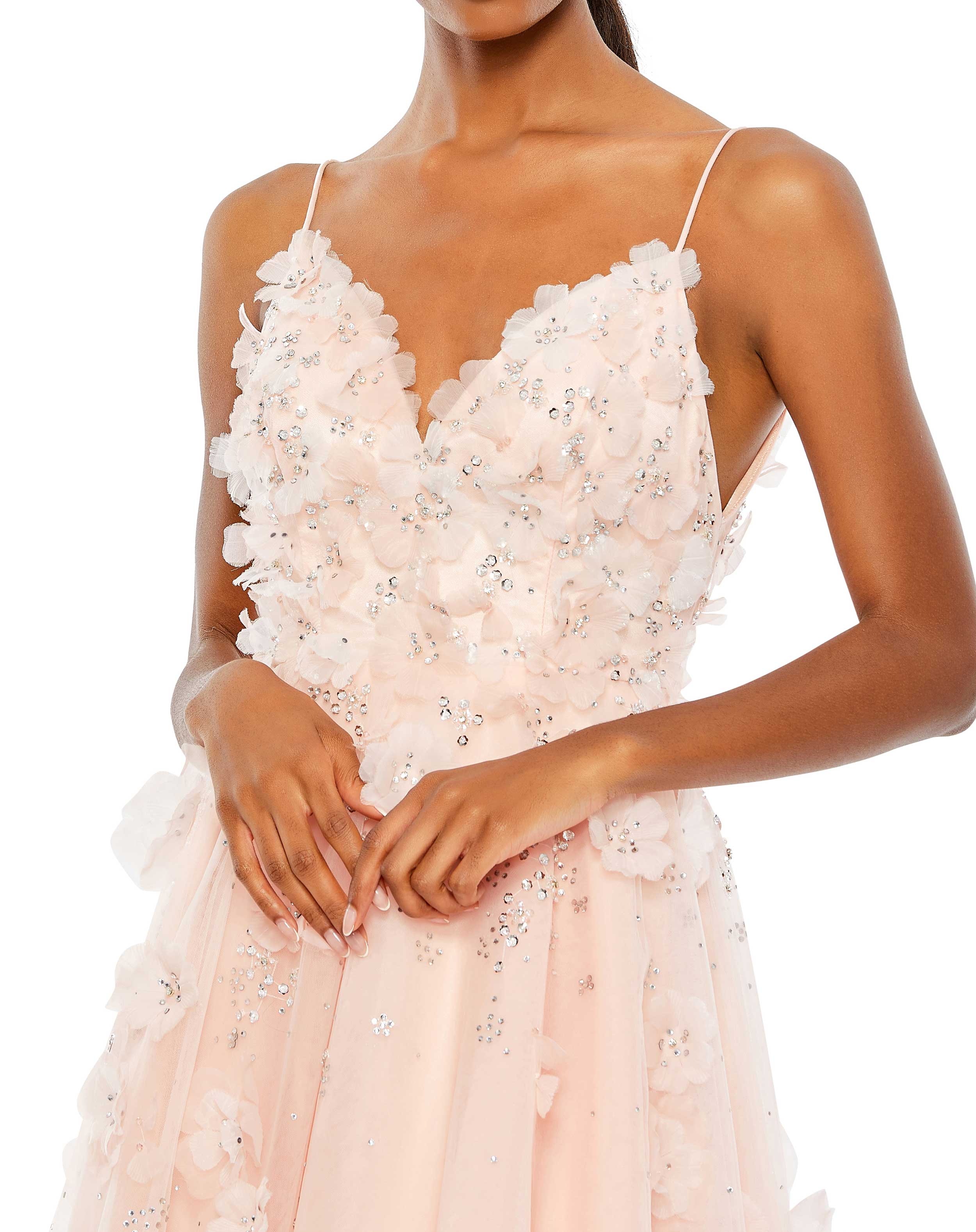 Floral Embellished Sleeveless High Low Gown - FINAL SALE