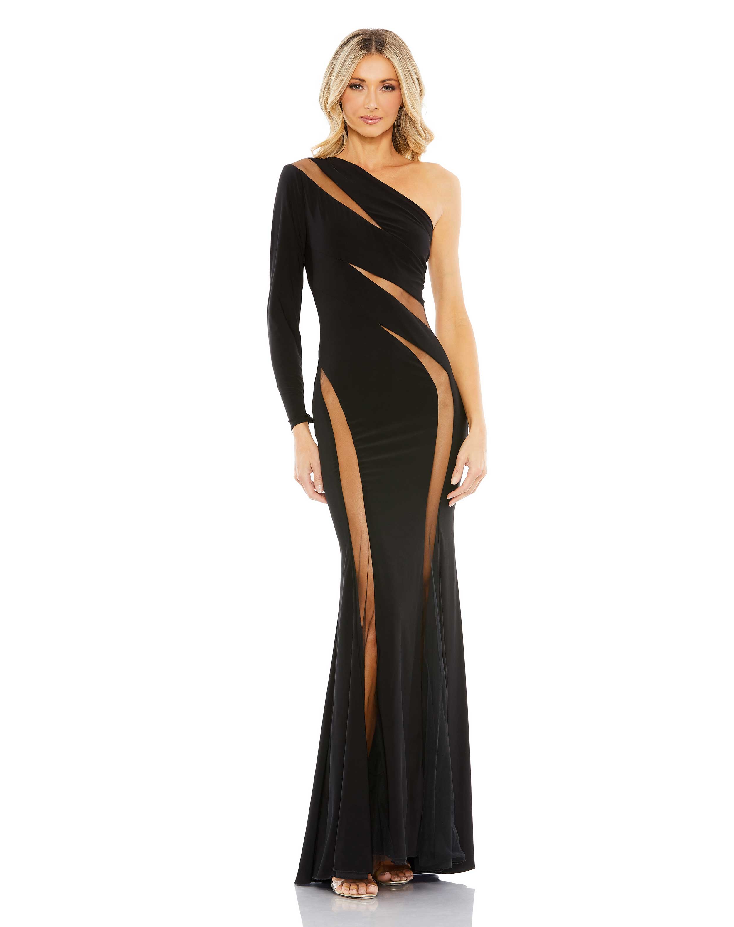 Jersey One Shoulder Illusion Cut Out Gown